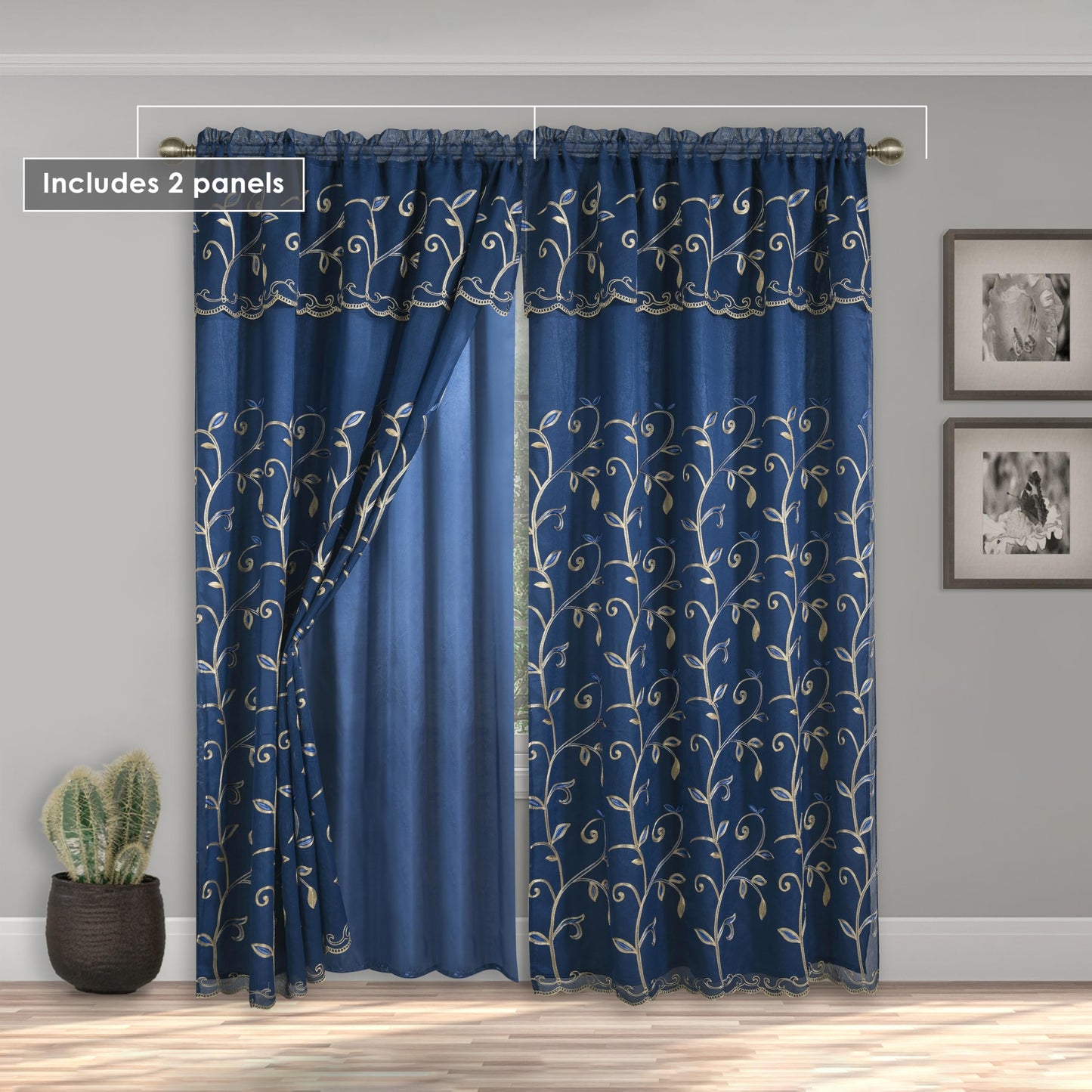 Elegant Comfort Luxury Curtain/Window Panel Set with Attached Valance and Backing 54" X 84 inch (Set of 2), Navy
