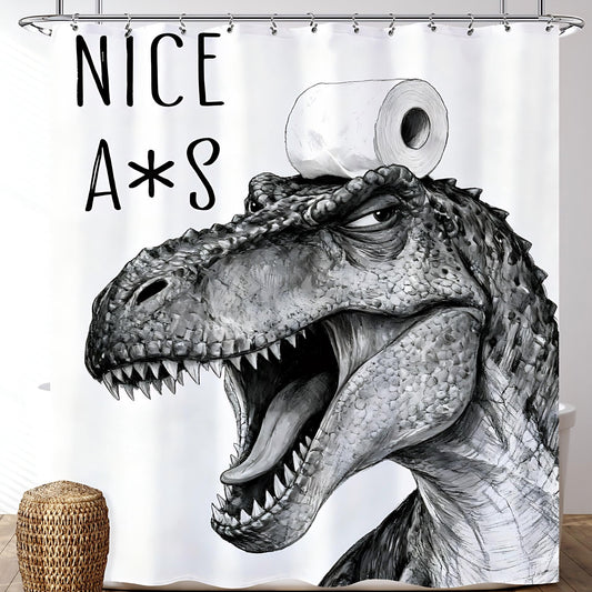 Opeoddie Funny Dinosaur Shower Curtain Black and White Fun Cute Animal Shower Curtains Set Cloth Fabric Dino Trex Raptor Whimsical Ridiculous Bathtub Curtain Teen Boys Kids Cool Bathroom Decor 60x72