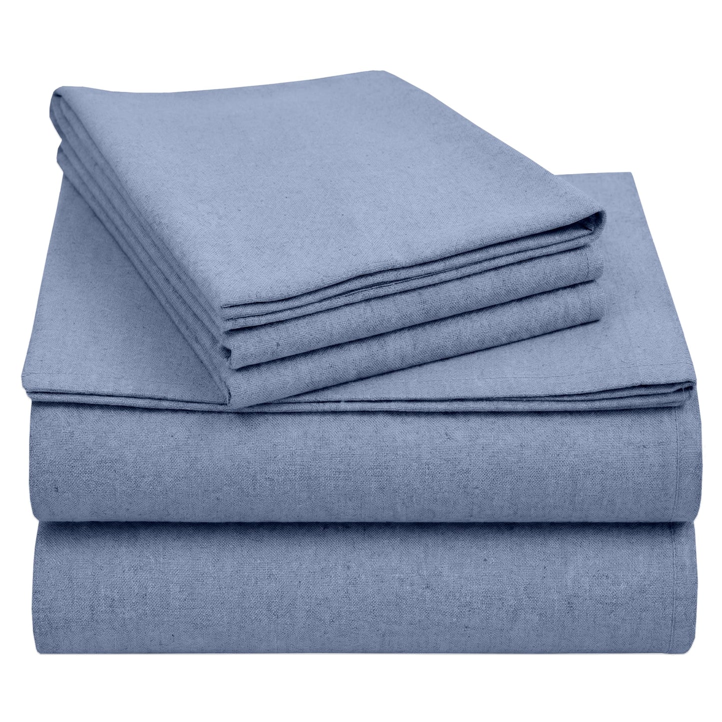 California Design Den Flannel Queen Sheet Set - Made in Portugal, 4-Pc 100% Cotton Flannel Sheets Queen Size Deep Pocket Set with Extra Depth, Thick, Velvet Soft, Triple-Brushed - Heather Blue
