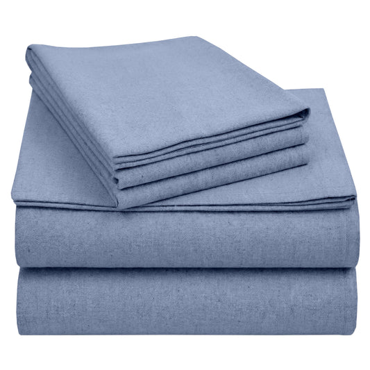 California Design Den Flannel Queen Sheet Set - Made in Portugal, 4-Pc 100% Cotton Flannel Sheets Queen Size Deep Pocket Set with Extra Depth, Thick, Velvet Soft, Triple-Brushed - Heather Blue