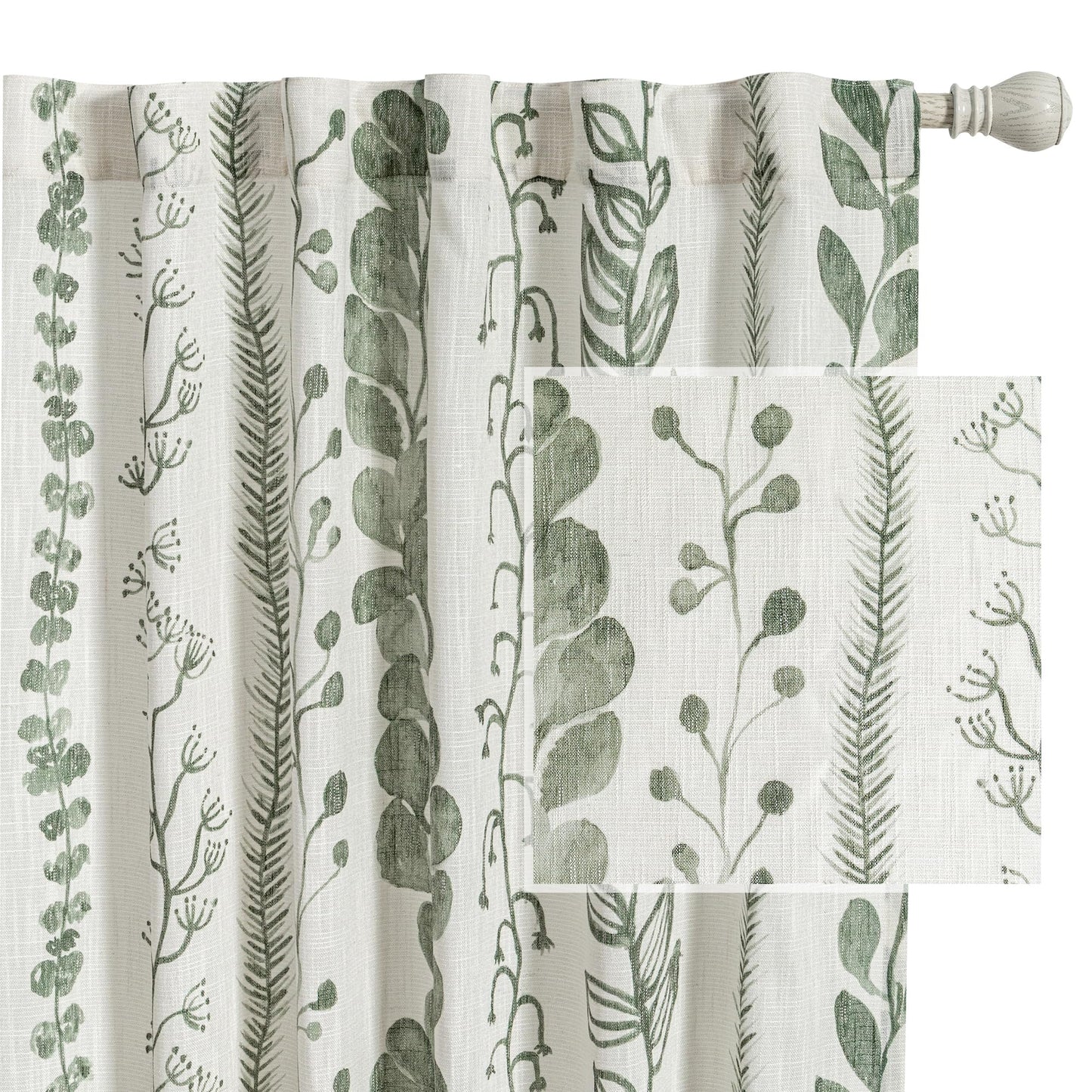 MEETSKY Sage Green Curtains 84 Inches Long 2 Panels Boho Curtains for Living Room Light Filtering Patterned Drapes for Bedroom Linen Style Back Tab Leaf Print Window Treatment, 50” Wide Each Panel