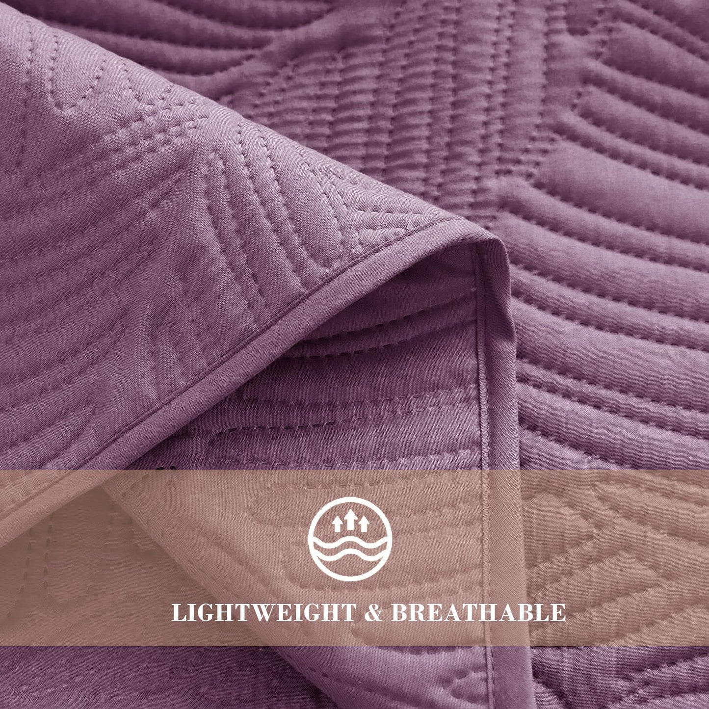 Exclusivo Mezcla Queen Quilt Bedding Set, Lightweight Dusty Lavender Quilts Queen Full Size for All Seasons, Soft Microfiber Bedspreads Coverlets Bed Cover with Leaf Pattern, 3 Piece