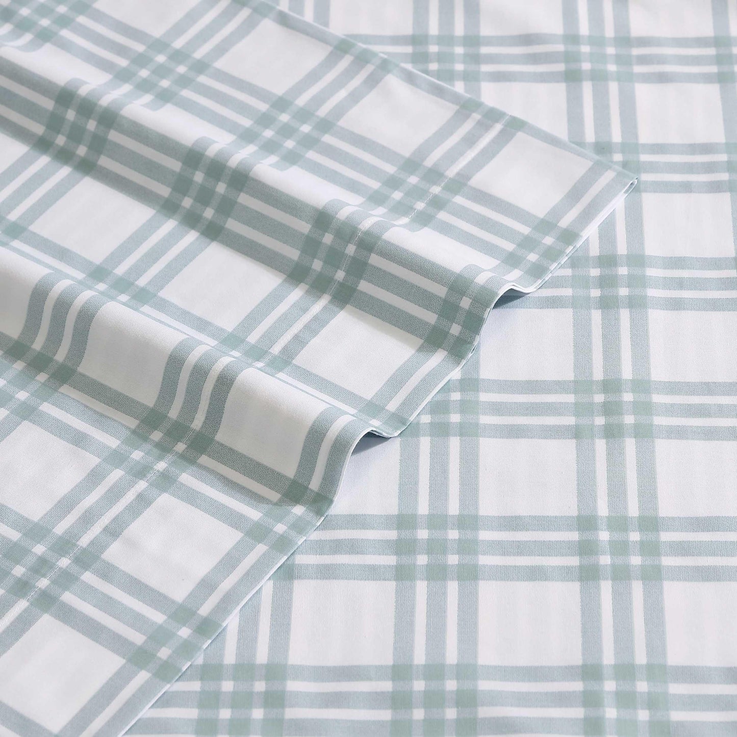 Eddie Bauer - Twin Sheets, Cotton Percale Bedding Set, Crisp & Cool Home Decor (Light Green Plaid, Twin)