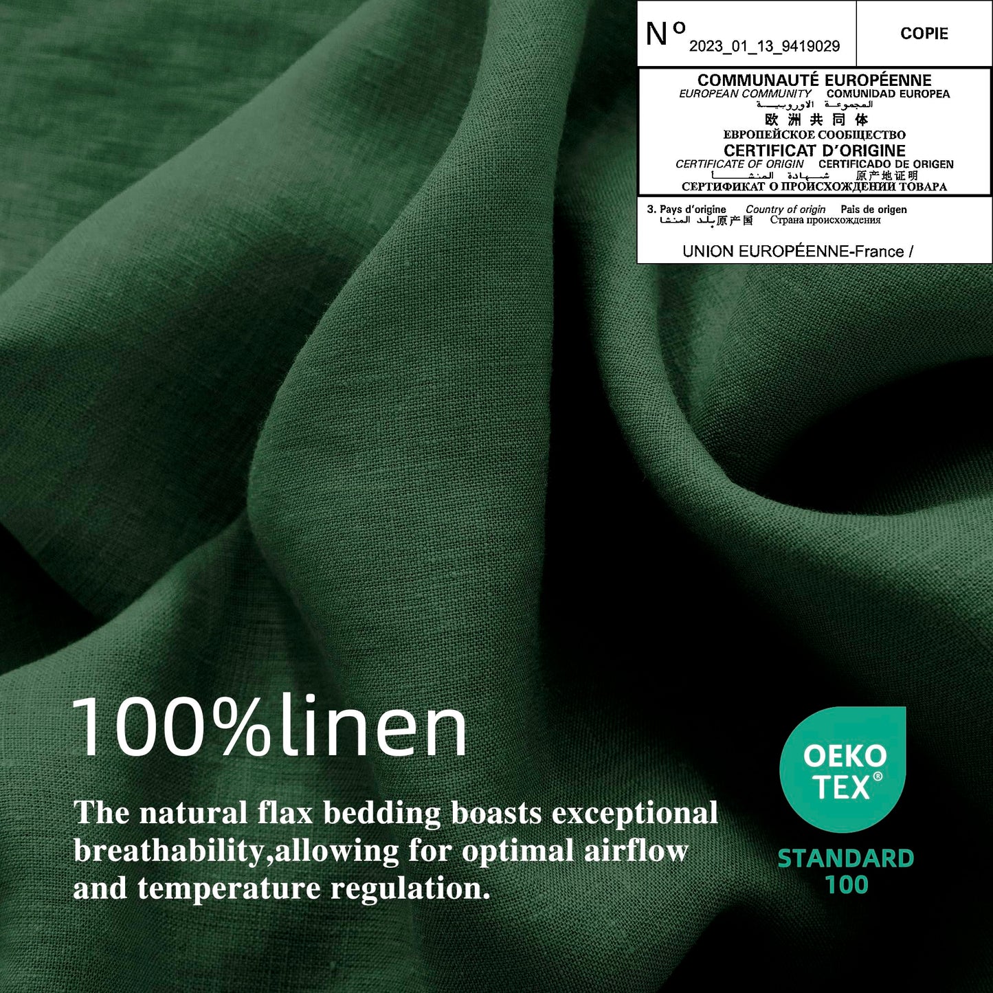 EVERLY Linen Twin Size Sheets Set,100% French Washed Pure Linen Bed Sheets Deep Pocket Sheets,3Pieces(1Flat Sheet,1Fitted Sheet,1Pillowcase) Suitable for Hot Sleepers,180GSM Dark Green Bedding Set