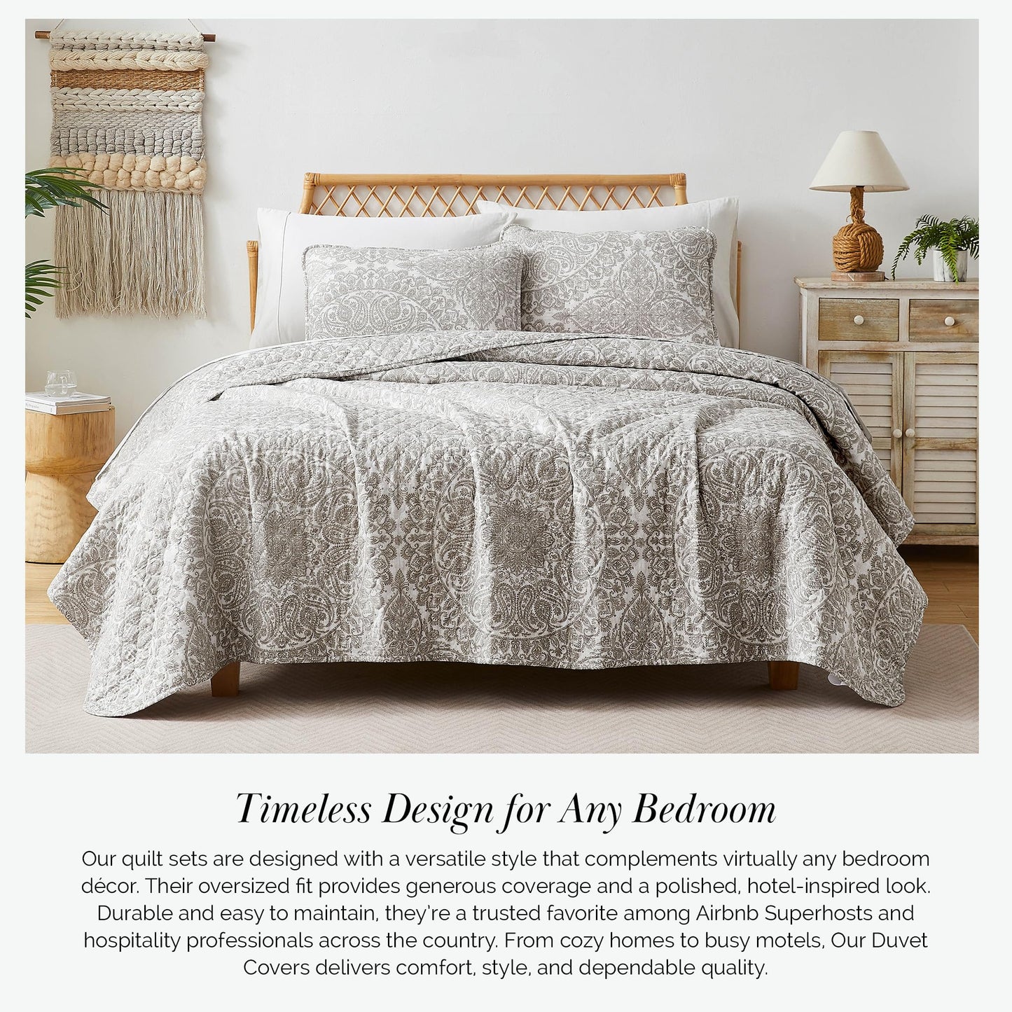 Southshore Fine Living, Inc. Ashanti Collection Oversized King Quilt Bedding Set, Soft Fabric, Lightweight Bedspread 3-Piece, Two Matching Shams (108 in Wide x 98 in Long), Cal/King Quilt Sets, Bone