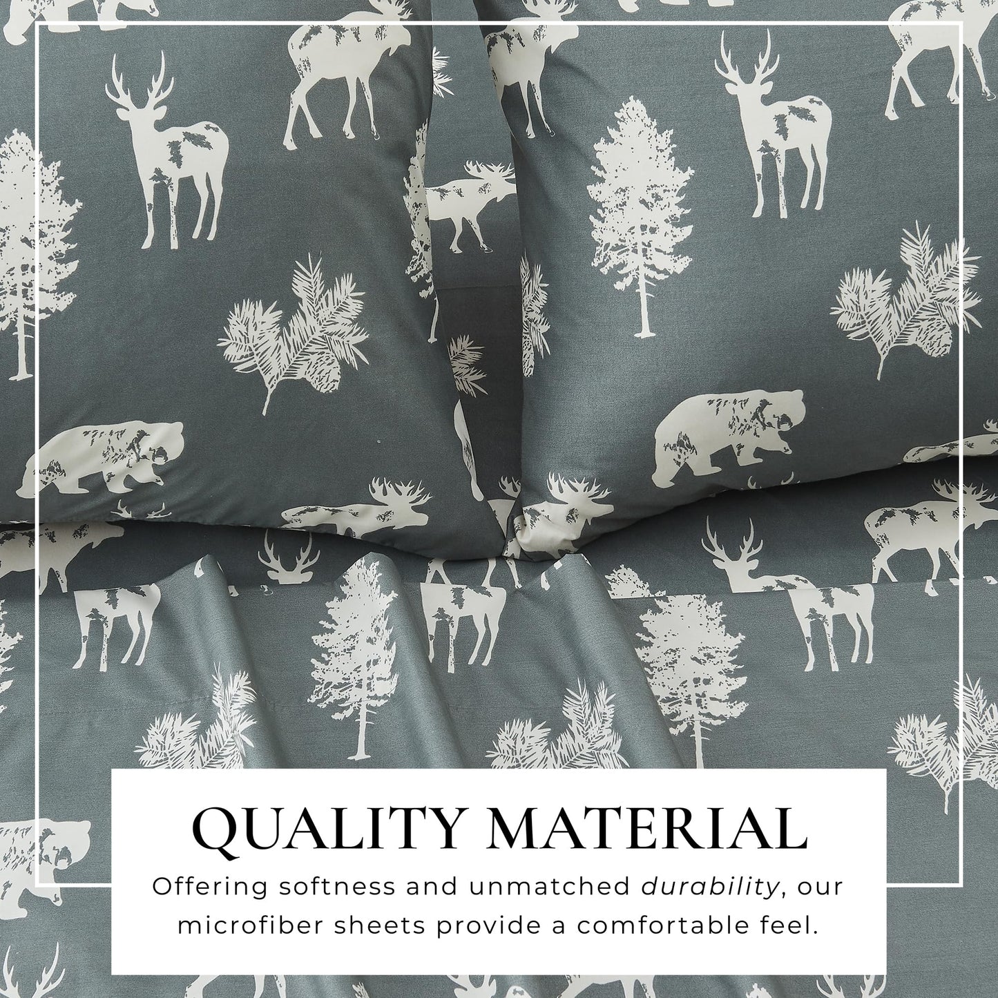 Great Bay Home Twin Size Microfiber Sheet Set - 3-Piece Lodge Bed Sheets - Ultra-Soft and Smooth Brushed Microfiber Woodland Decor Bedding (Forest Animal - Dark Grey)