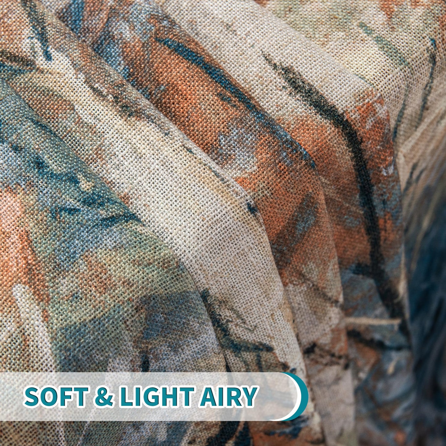MEETSKY Living Room Curtains 95 Inch Length - Branches Pattern Printed Sheer Curtain Linen Texture Modern Drapes Light Filtering Grommet Window Curtain Panels for Bedroom Dining Room, Blue & Orange