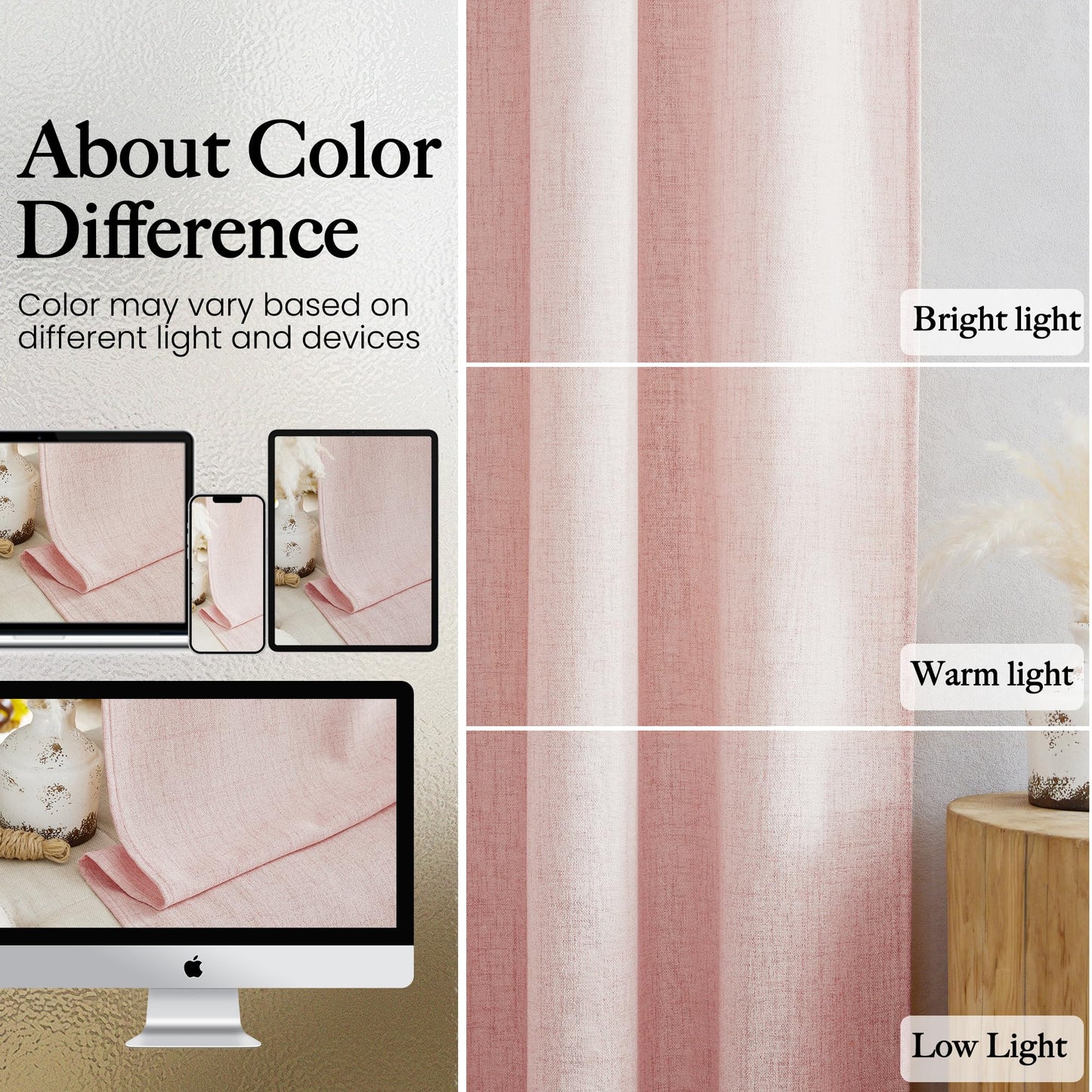 NICETOWN Blush Pink Linen Blended Curtains 63 Inch for Baby Bedroom, Light Filtering Semi Sheer Burlap Curtains Farmhouse Grommet Privacy Window Drapes for Nursery, 2 Panels (52 x 63 Inch)