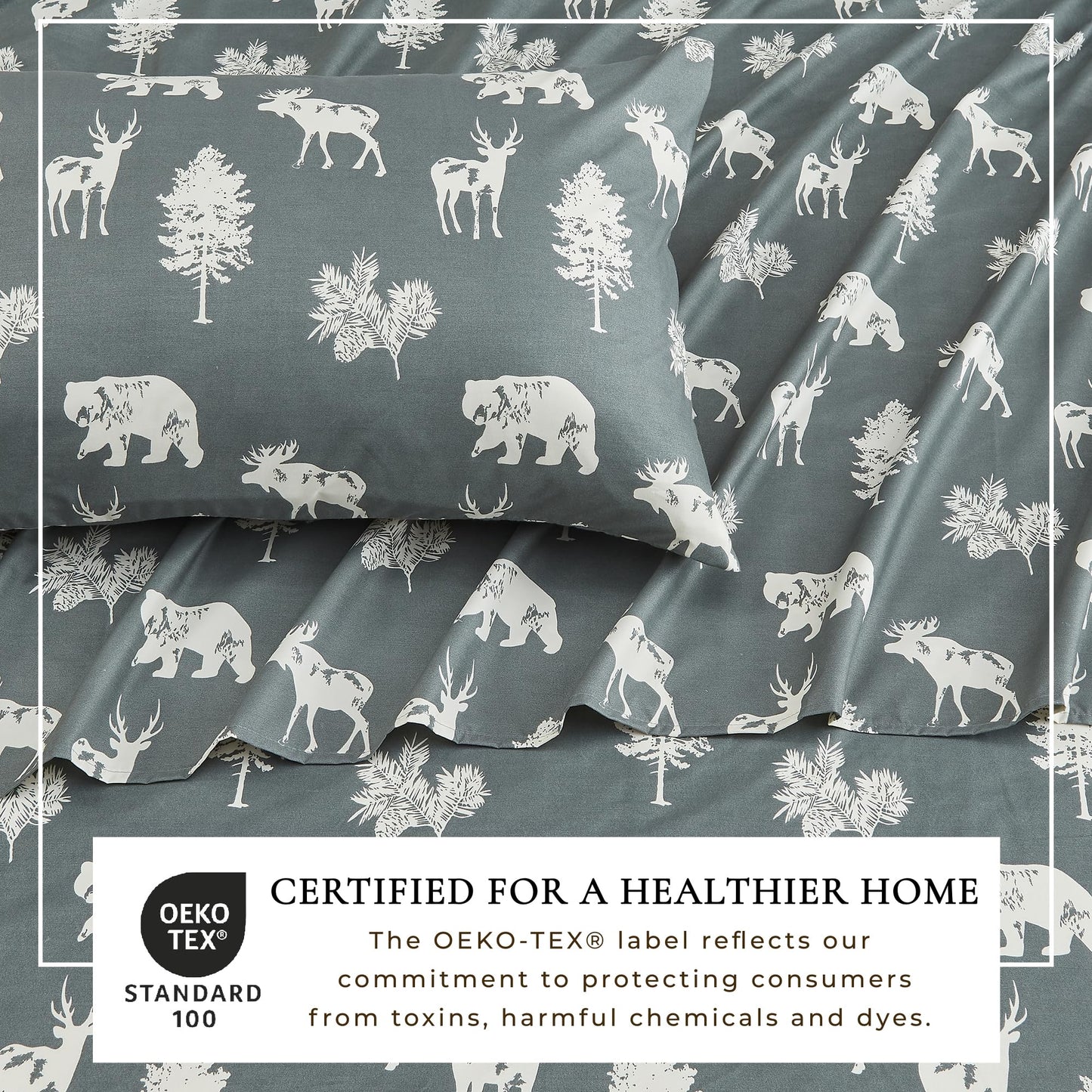 Great Bay Home Twin Size Microfiber Sheet Set - 3-Piece Lodge Bed Sheets - Ultra-Soft and Smooth Brushed Microfiber Woodland Decor Bedding (Forest Animal - Dark Grey)