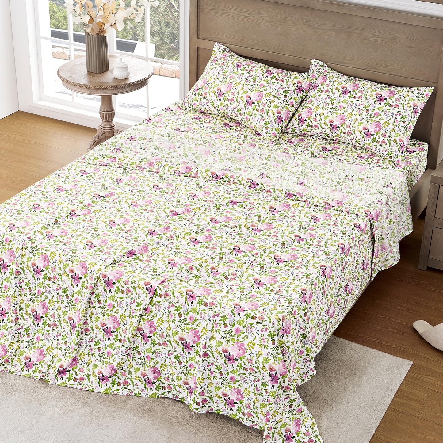 FreshCulture Floral Bed Sheets - Ultra Soft King Size Sheets Set - Brushed Microfiber Floral Sheets - Deep Pockets - Easy Care - Hotel Luxury 4 Piece Flower Printed Sheets King, Aquarelle