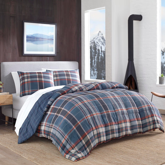 Eddie Bauer - Queen Comforter Set with Shams, Soft Microsuede Bedding, Down Alternative Fill, All-Season Warmth, Shasta Lake Navy