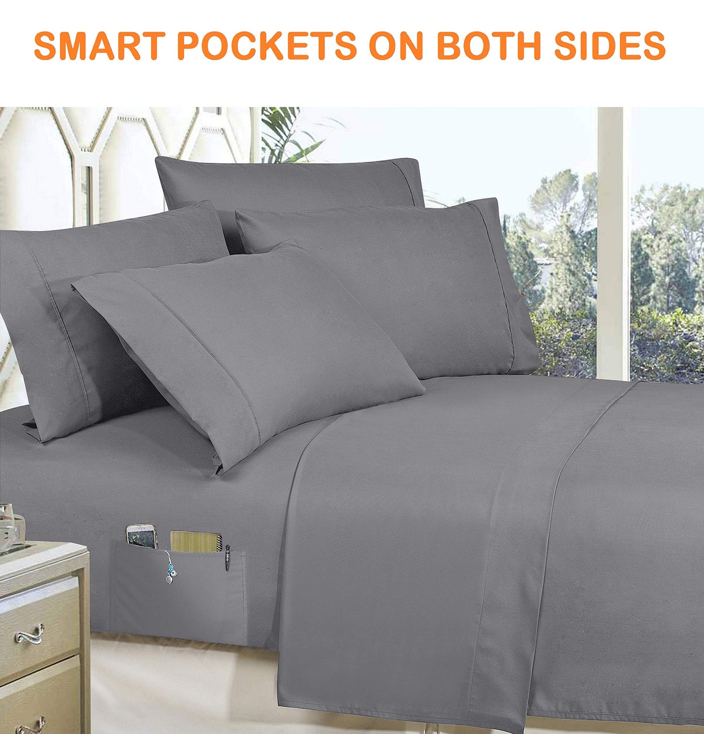 Elegant Comfort Luxury Best, Softest, Coziest 10-PIECE Bed-in-a-Bag Infinity Design Comforter Set, Includes Bed Sheet Set with Double Sided Storage Pockets and Decorative Pillows, Full/Queen, Grey