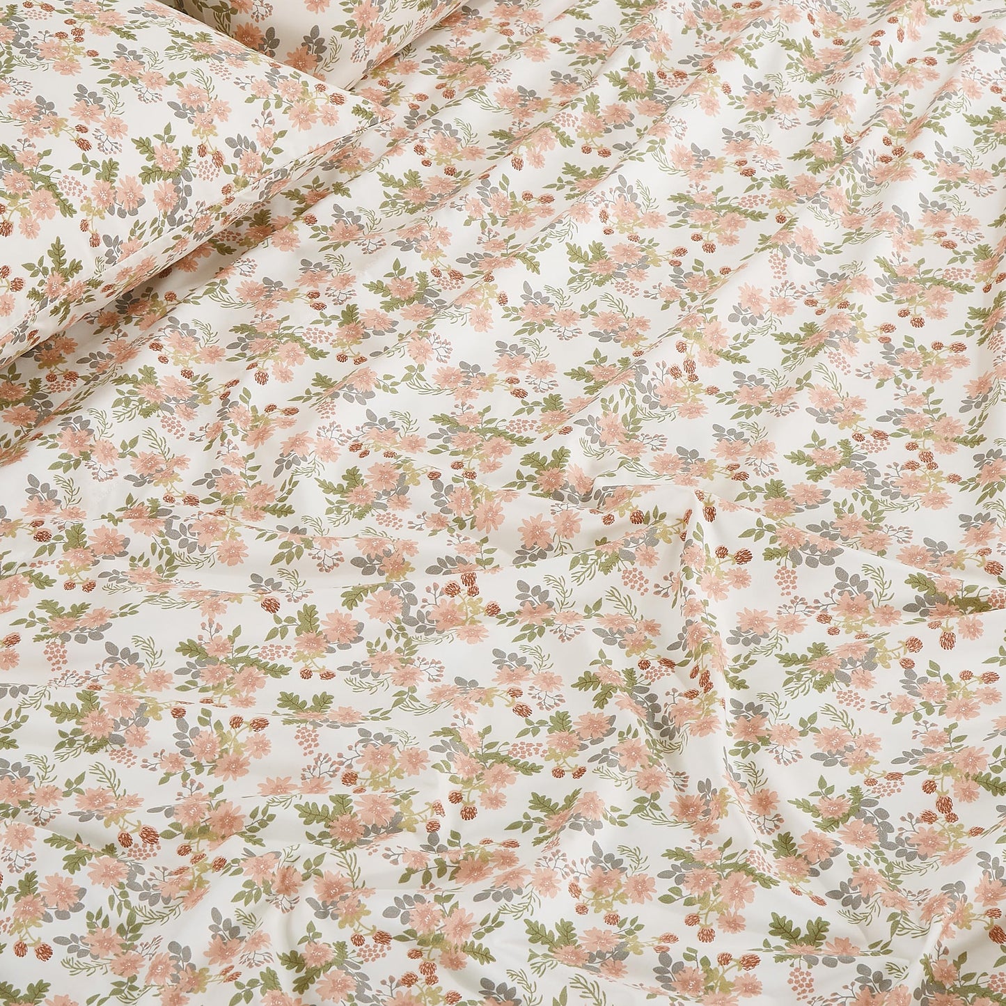 Chezmoi Collection Winika 4-Piece Floral Bed Sheet Set - Multicolor Pink Red Green Gray Floral Flowers Printed Microfiber 14-Inches Deep Pocket Sheets & Pillowcases Set, California King