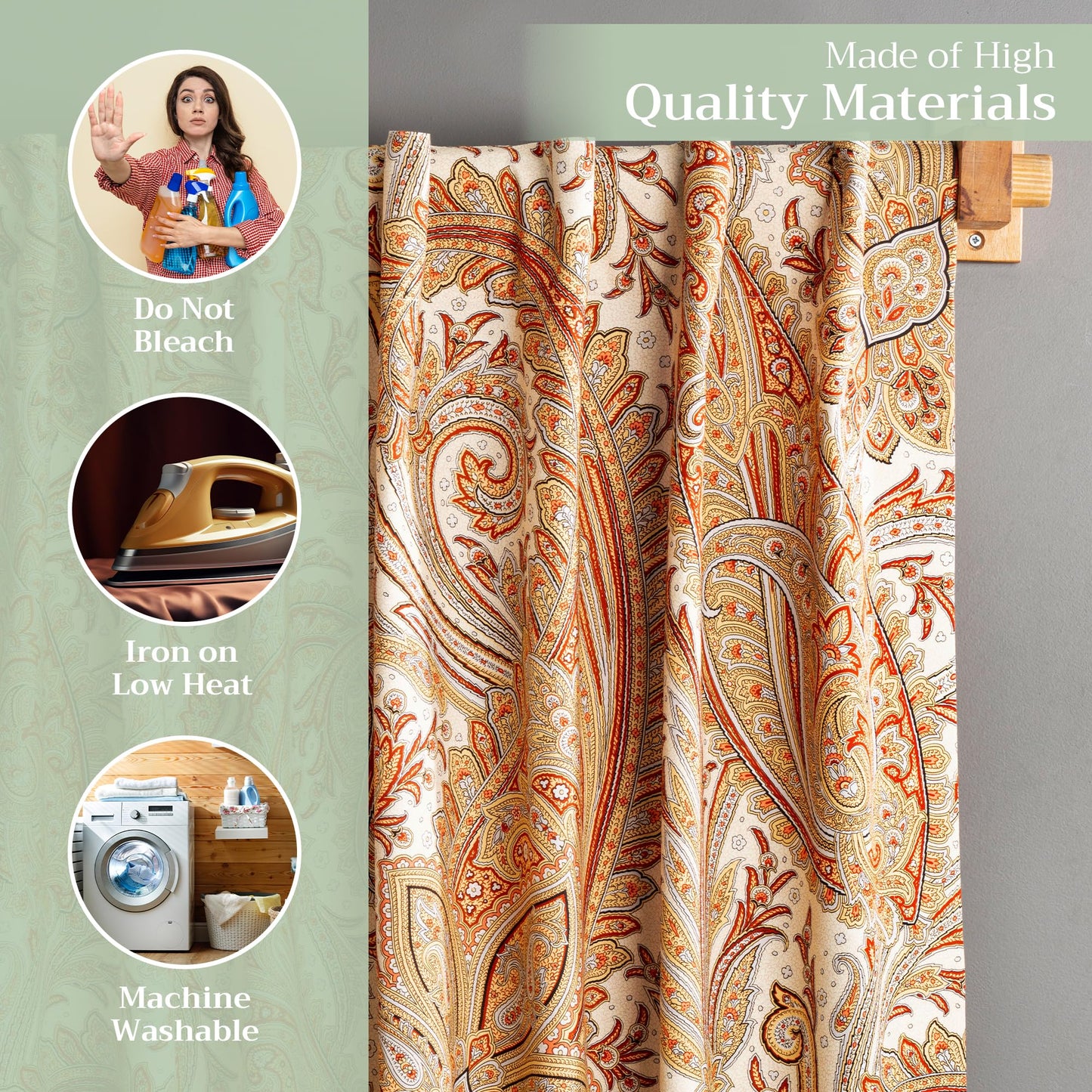 Maison d' Hermine Curtains for Living Room 100% Cotton 96 inch Length One Panel Light Filtering Curtains for Windows with Rod and Loop Pockets (Kashmir Paisley - Multi, 50" W x 96" L)