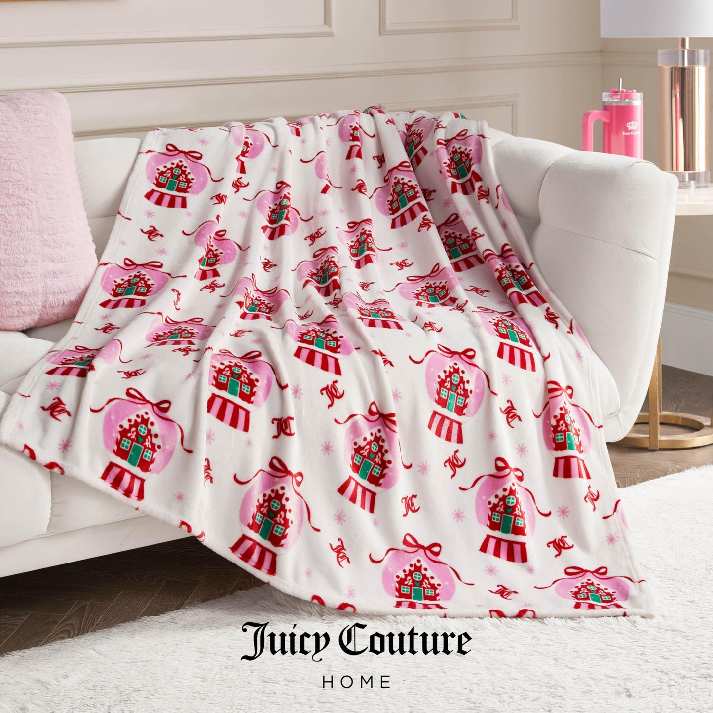 Juicy Couture Winter Snowglobe Plush 50 x 70 Throw Blanket, White