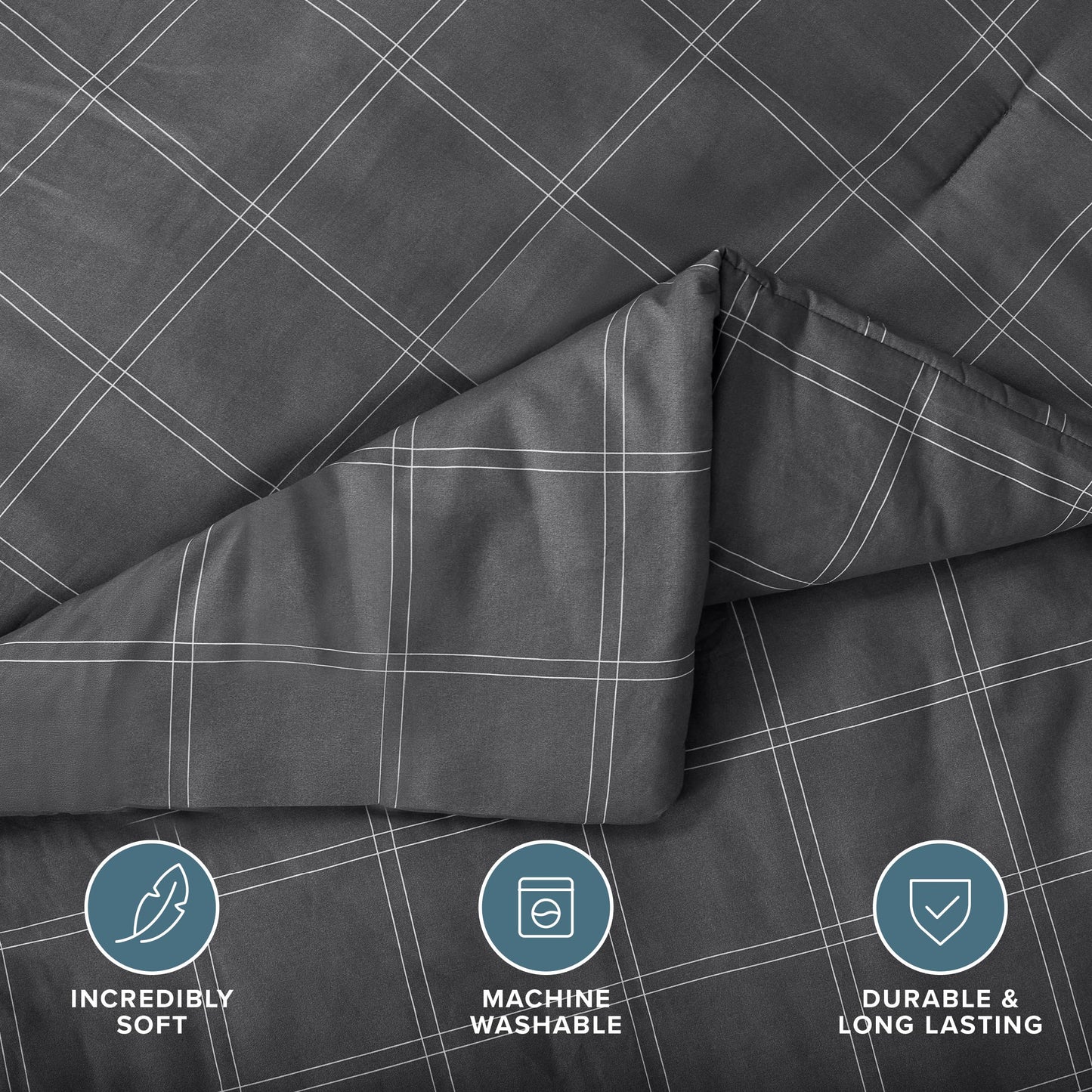 Bare Home Bedding Set 4 Piece Comforter & Sheet Set - Twin XL - Track Stitch - Goose Down Alternative - Ultra-Soft 1800 Premium Bed Set (Twin XL, Modern Plaid - Grey/White)