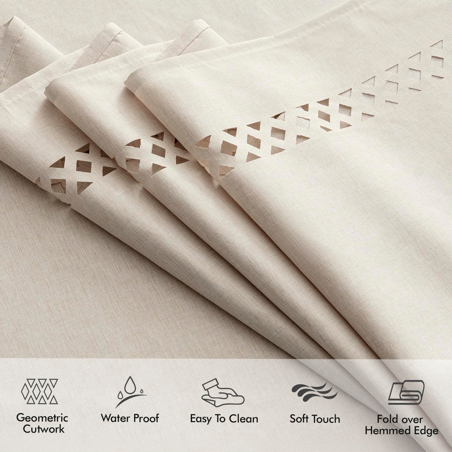 MIULEE Beige Rectangle Linen Polyester Tablecloth with Decorative Cutouts Spring Waterproof Stain Resistant & Shrink-Proof Table Cloth 52x70 inch Farmhouse Style for Dining Wedding and Outdoor