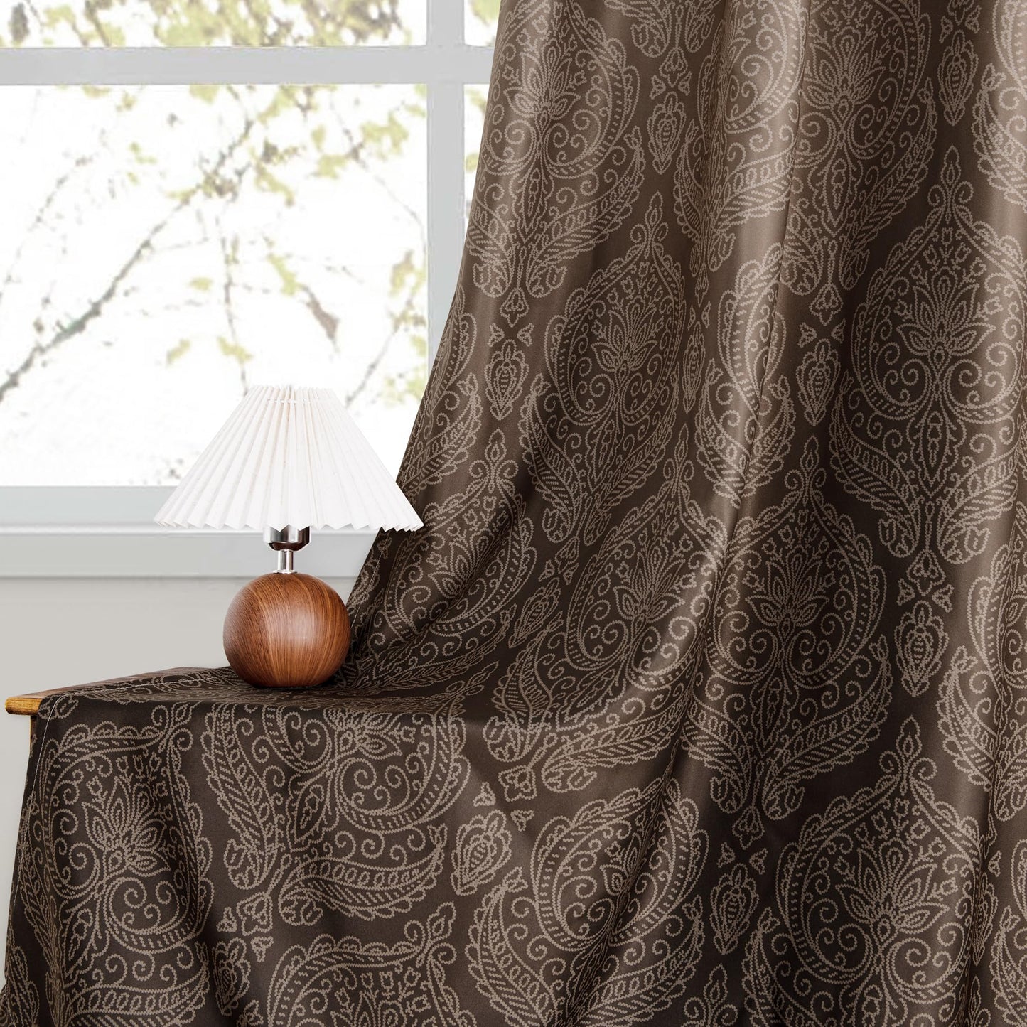 DWCN Brown Blackout Curtains 84 inches Length - Ombre Damask Patterned Back Tab/Rod Pocket Window Drapes with Tiebacks Thermal Insulted Curtains for Bedroom/Living Room, 2 Panels, W52 x L84