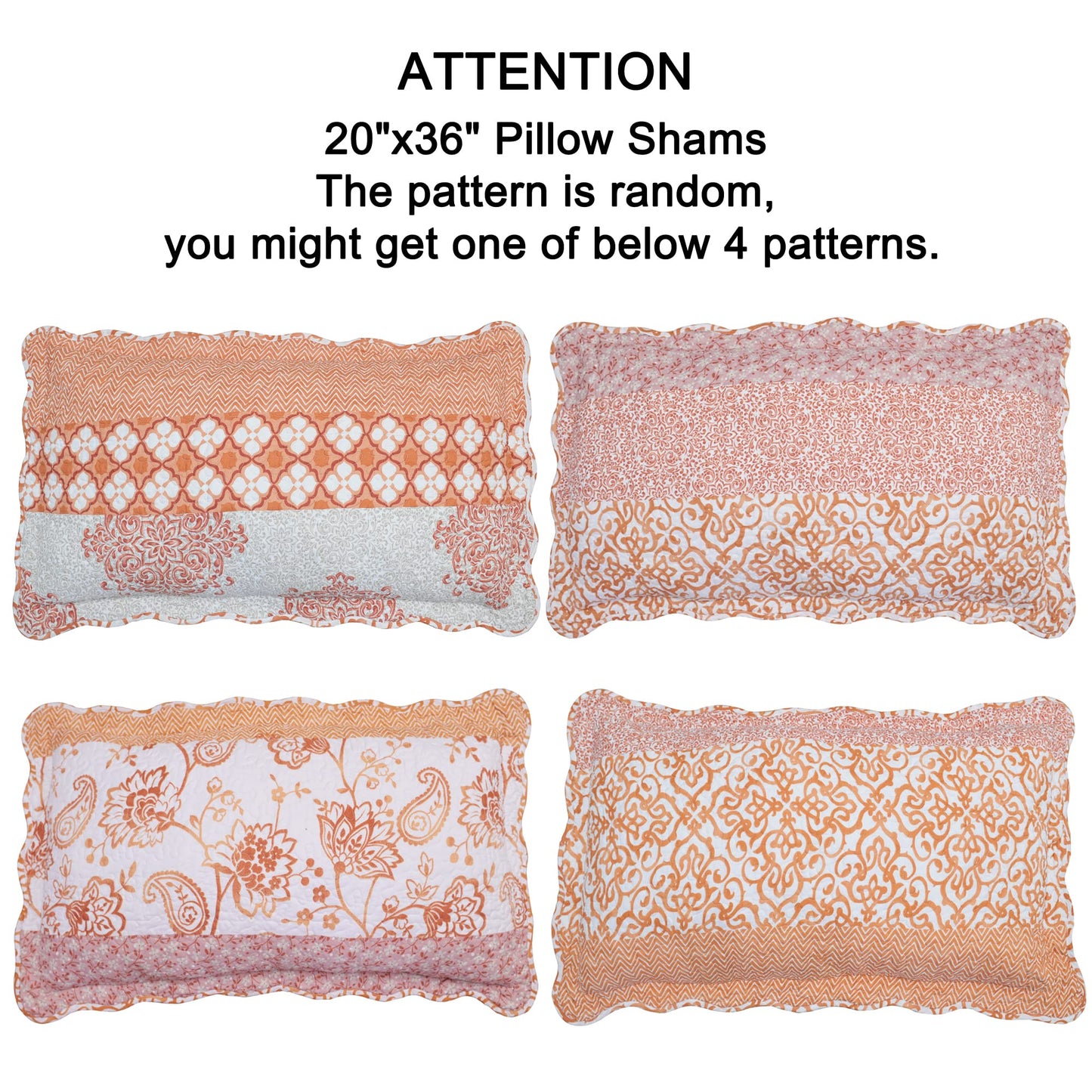 Home Soft Things 9-Piece Oversized King Bedspread Set - 122” x 106” Lightweight Reversible Microfiber Quilt Coverlet Bedding - All Season Farmhouse Chevron & Floral Scroll - Coral Orange/Off-White
