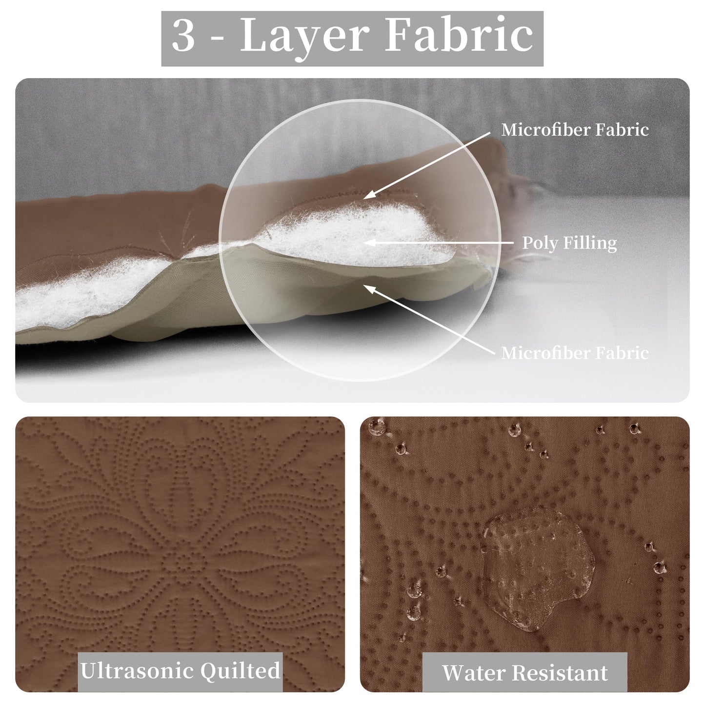 Easy-Going Full/Queen Size Reversible Quilt Set with 1 Quilt and 2 Pillow Shams, Soft Bed Quilt Cover, Water Resistant Lightweight Microfiber Bedspread, Stain Resistant, Damask-Brown/Beige