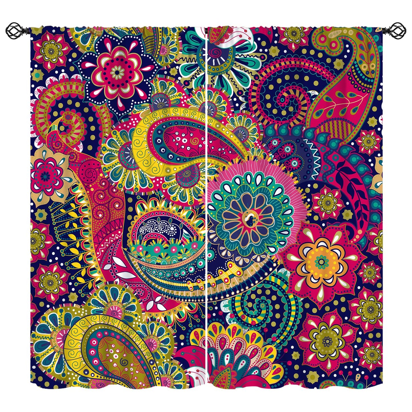 Djaby Paisley Floral Curtains, Colourful Mandala Exotic Flowers Vintage Boho Bohemian Window Treatments for Living Room Bedroom 42" W X 45" L(No Blackout)