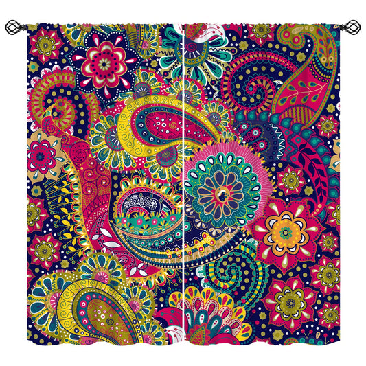 Djaby Paisley Floral Curtains, Colourful Mandala Exotic Flowers Vintage Boho Bohemian Window Treatments for Living Room Bedroom 42" W X 45" L(No Blackout)