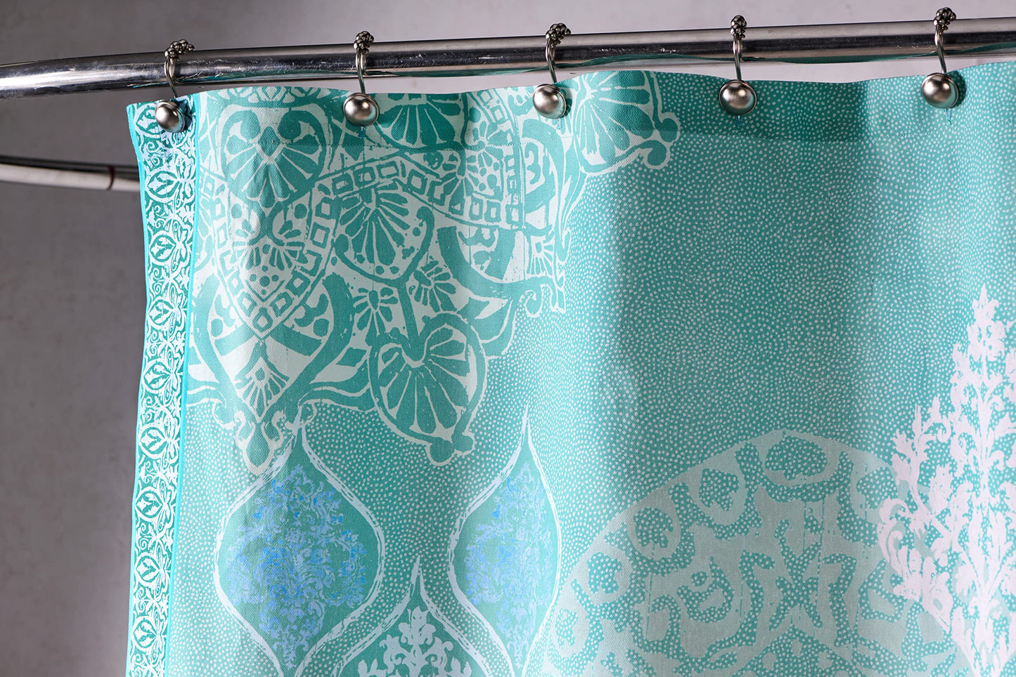 Maison d' Hermine Shower Curtain 100% Cotton One Panel 70"x72" Washable Fabric Shower Curtains for Bathroom, Easy Hanging with 12 Button Holes - Home Spa Spring Summer - Versailles - Turquoise
