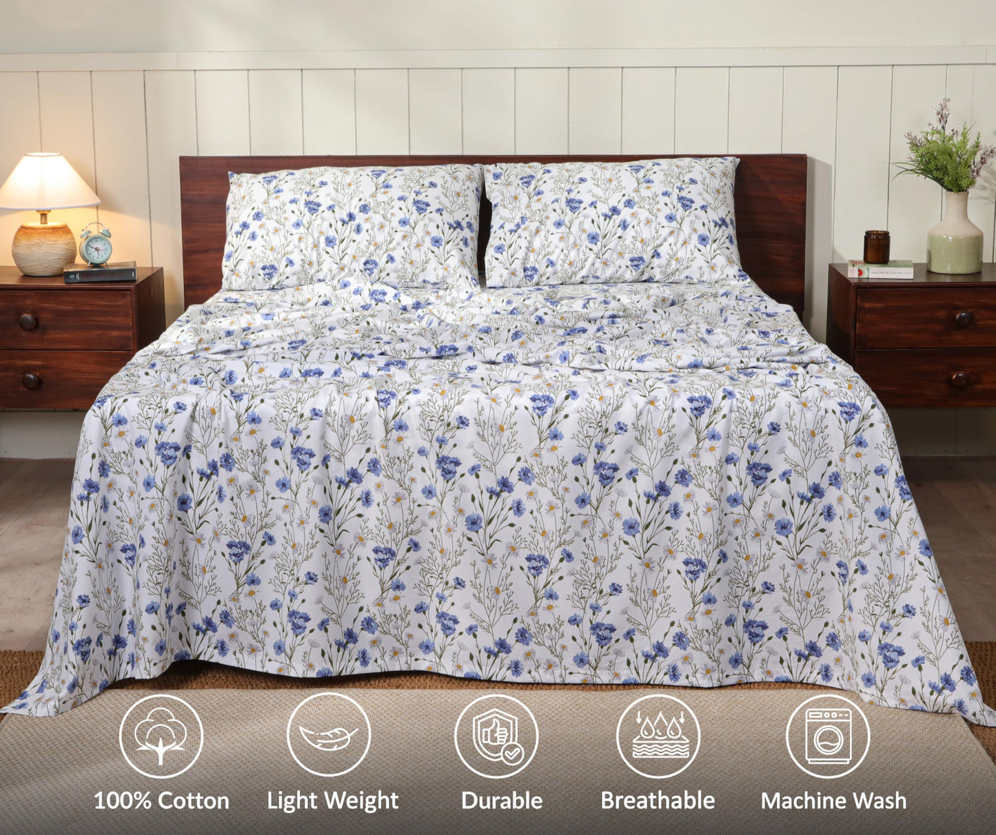 RUVANTI 100% Cotton Percale Sheets Full Size, Sweet Pea