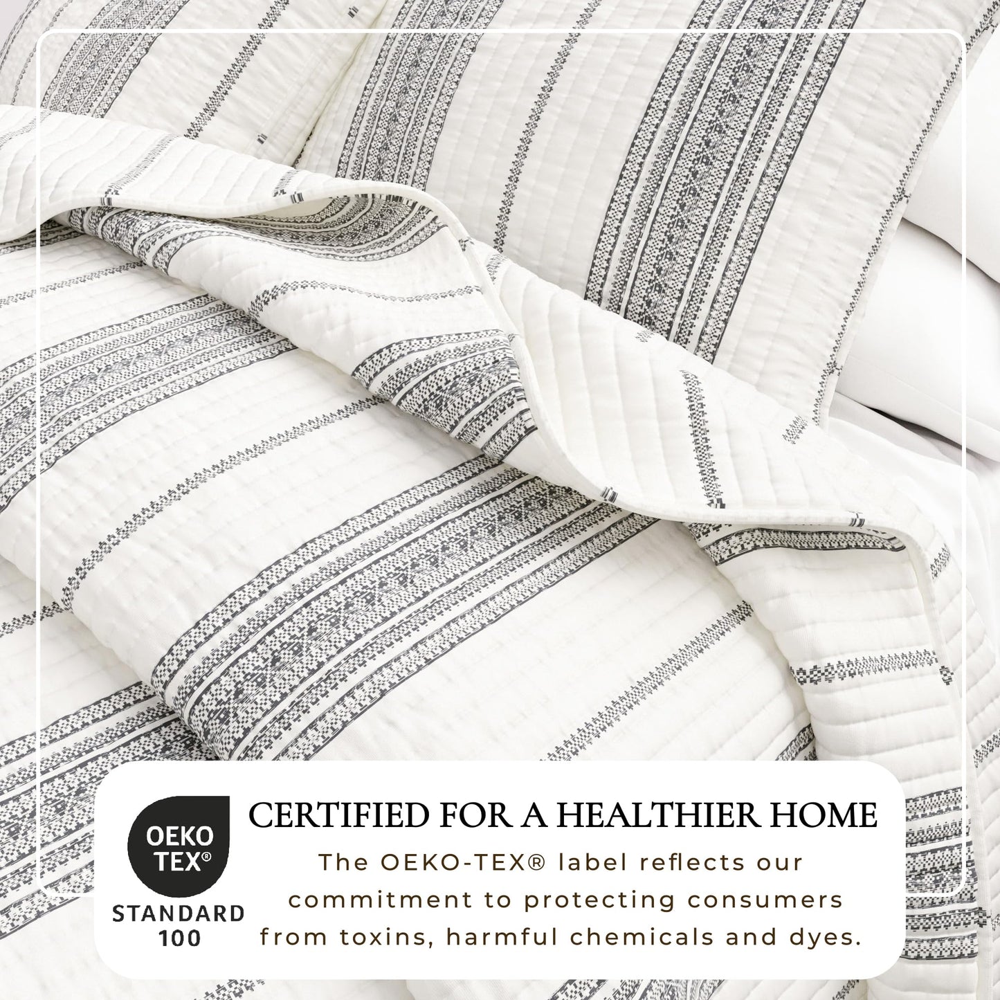 Great Bay Home Striped Quilt Set - 2-Piece Twin/Twin XL Size Farmhouse Bedding Set - Lightweight, All-Season, Reversible Bedspread (Cream/Grey)