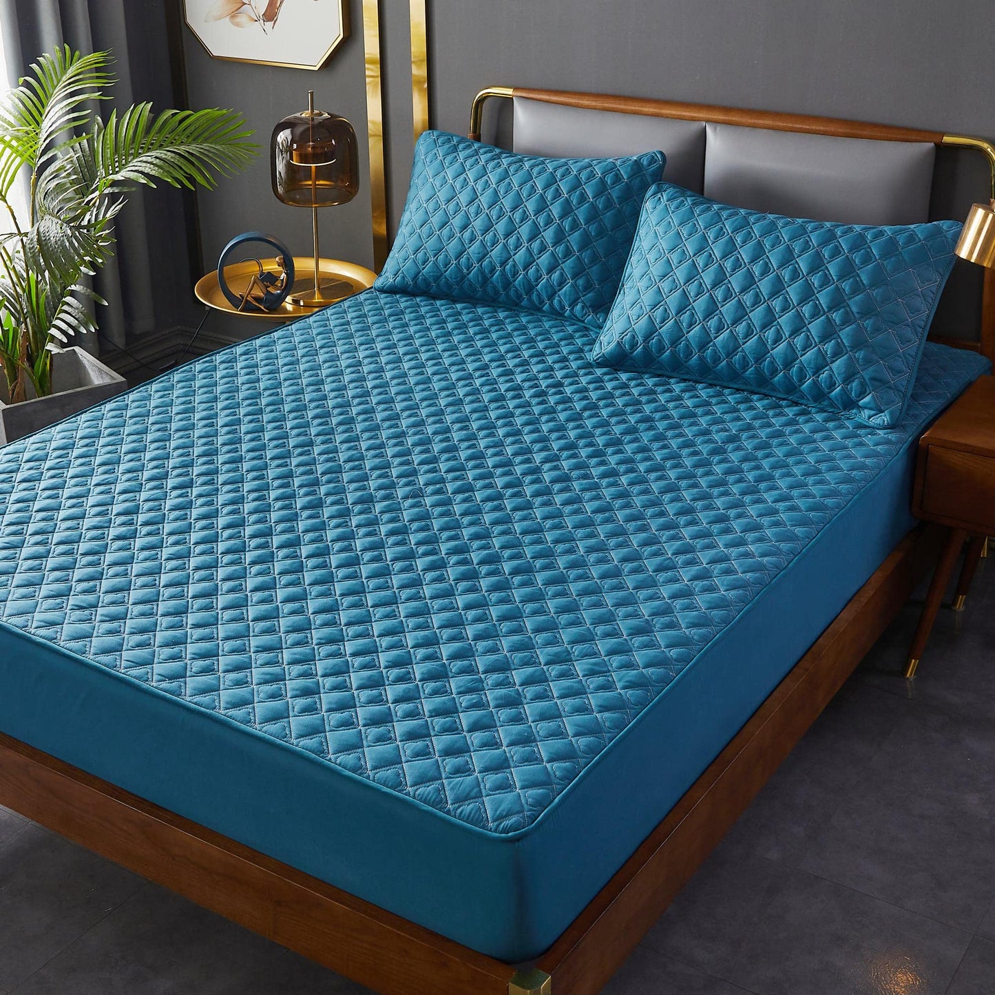 ZIQINPSQ DARKBLUE Full Size Fitted Sheet, Deep Pocket, Winter Warm, Breathable, Non-Slip Perfect for Skincare, 18'-24' Mattress, Cotton Quilted