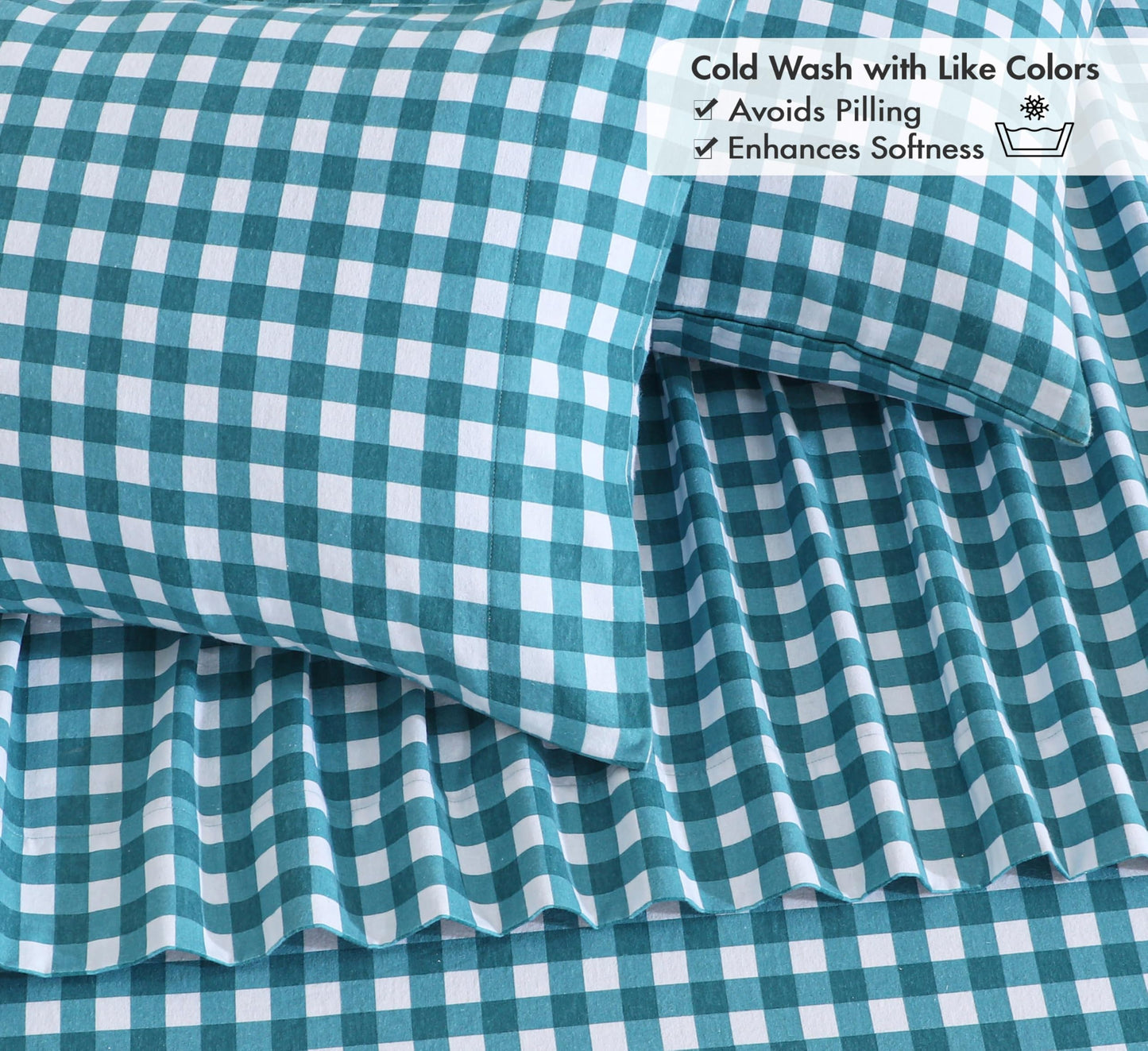 RUVANTI Flannel Sheets Queen Size - 100% Cotton Double Brushed Bed Sheets, Deep Pockets 16 Inches Queen Sheet Set, All Seasons Breathable & Extra Soft - Warm & Cozy, 4 Piece, Cabin Plaid