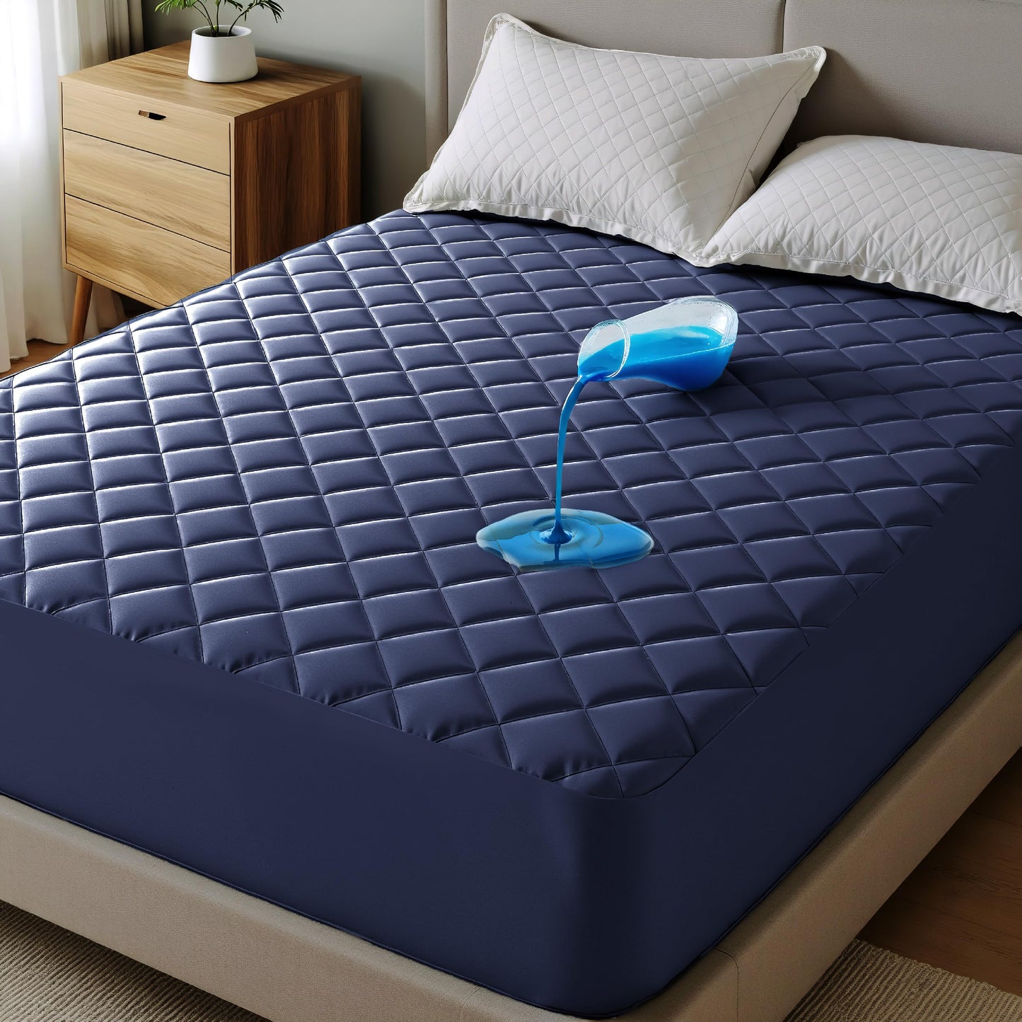 Bedsure Twin XL Mattress Protector, Quilted Waterproof Mattress Pad with Deep Pocket up to 22 Inches, Soft Breathable Noiseless Mattress Topper, Bed Cover for Home Bedroom Hotel – Navy Blue