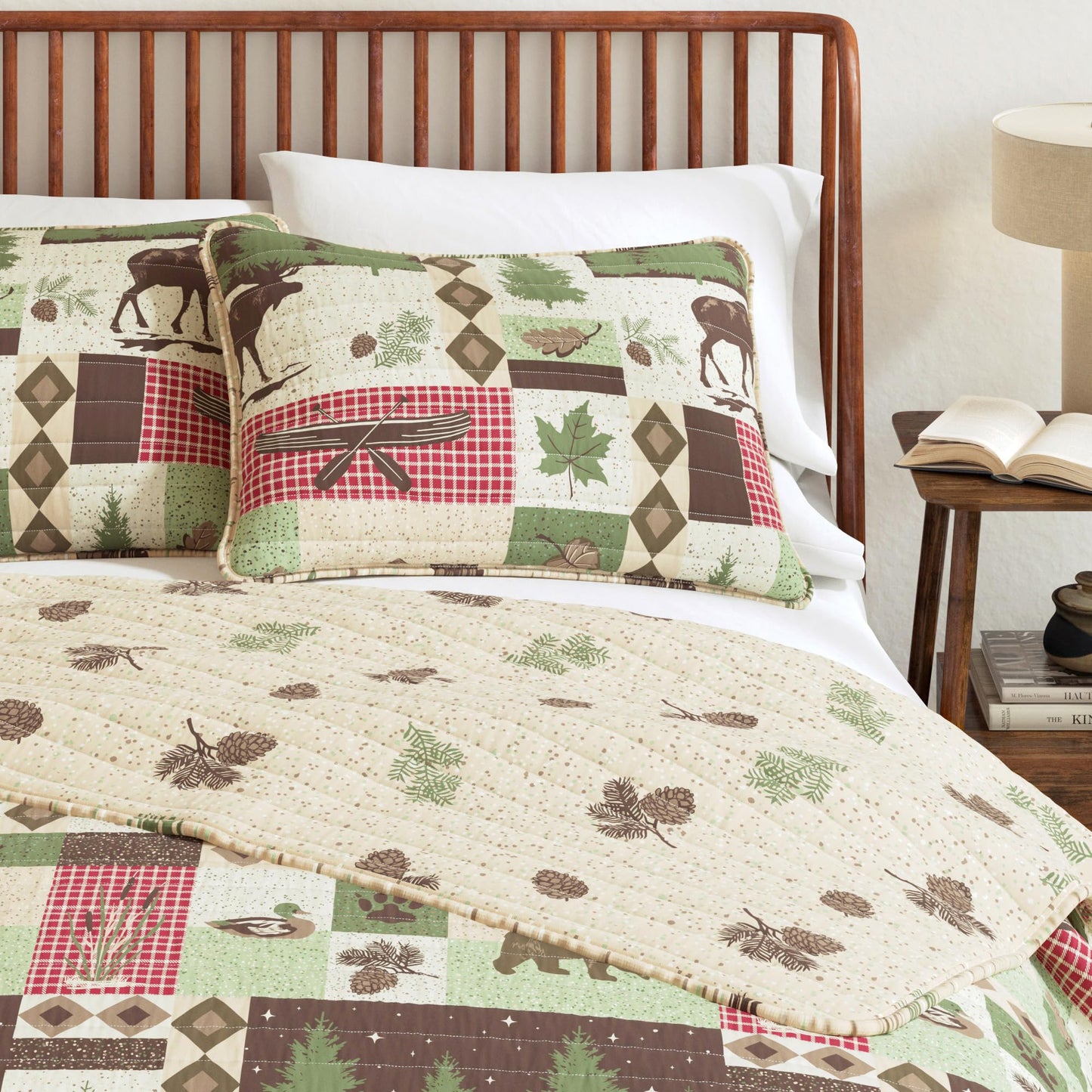 Great Bay Home Lodge Quilt Set - 3-Piece Full/Queen Size Rustic Bedding Set - Lightweight, All-Season, Reversible Bedspread (Lodge Patchwork)