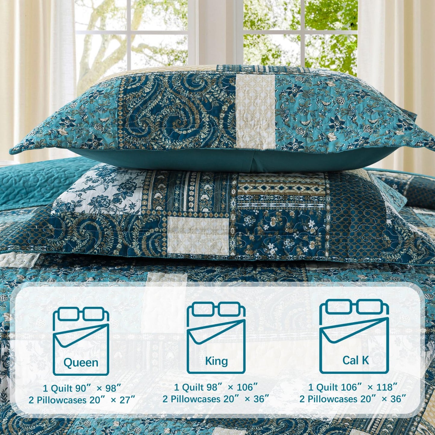 TWINRUN California King Quilt, Cotton California King Quilt Sets (108 X 118 Inch), 3 Piece Farmhouse Patchwork Bedspread, Lightweight Oversized King Quilt Coverlet for All-Season