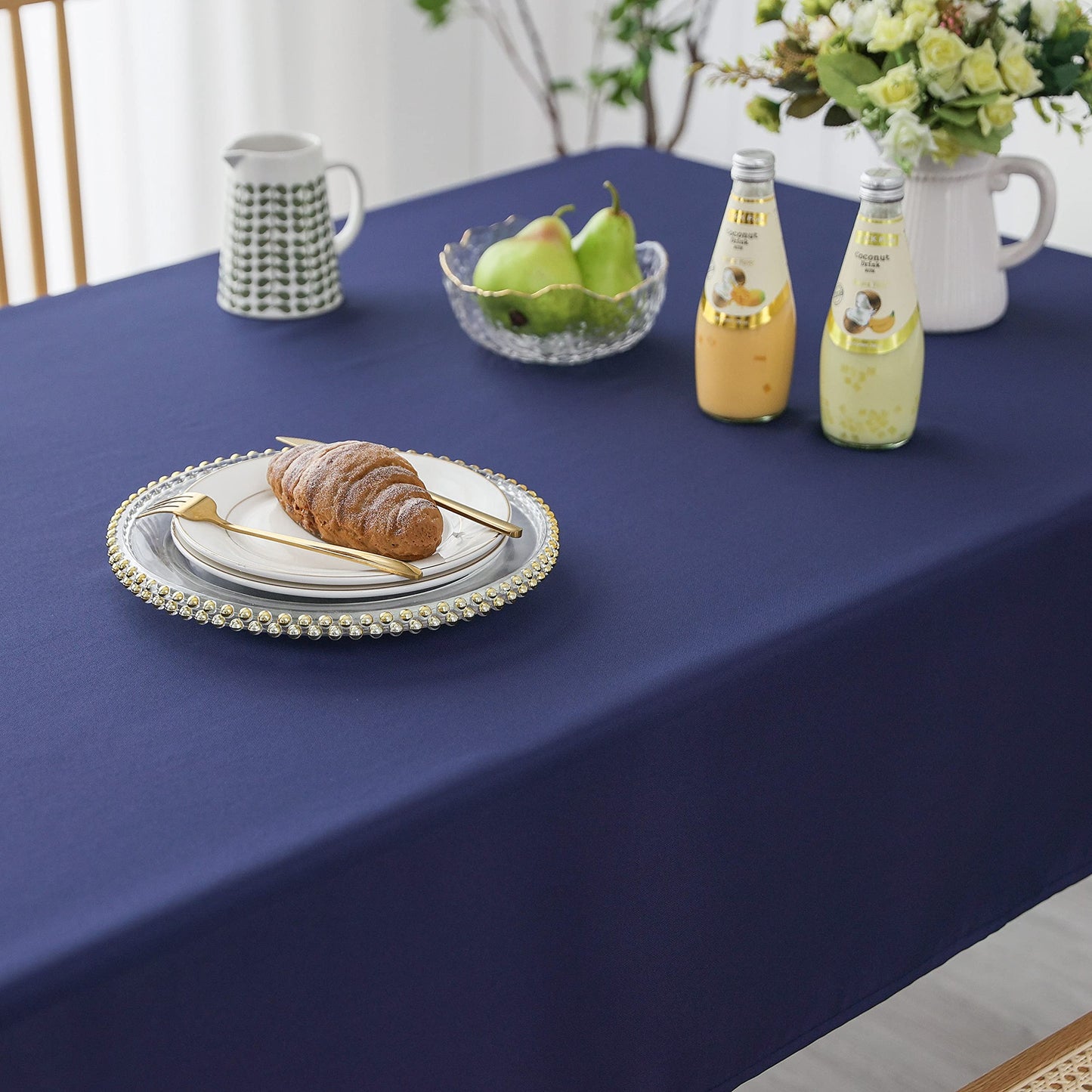 Demetex Blue Waterproof Fabric Tablecloth for Rectangle Table Spill Proof Polyester Table Cloth 1 Pack Decorative Washable Table Cover for Barbecue Buffet Holiday,60x84 in, Navy Blue