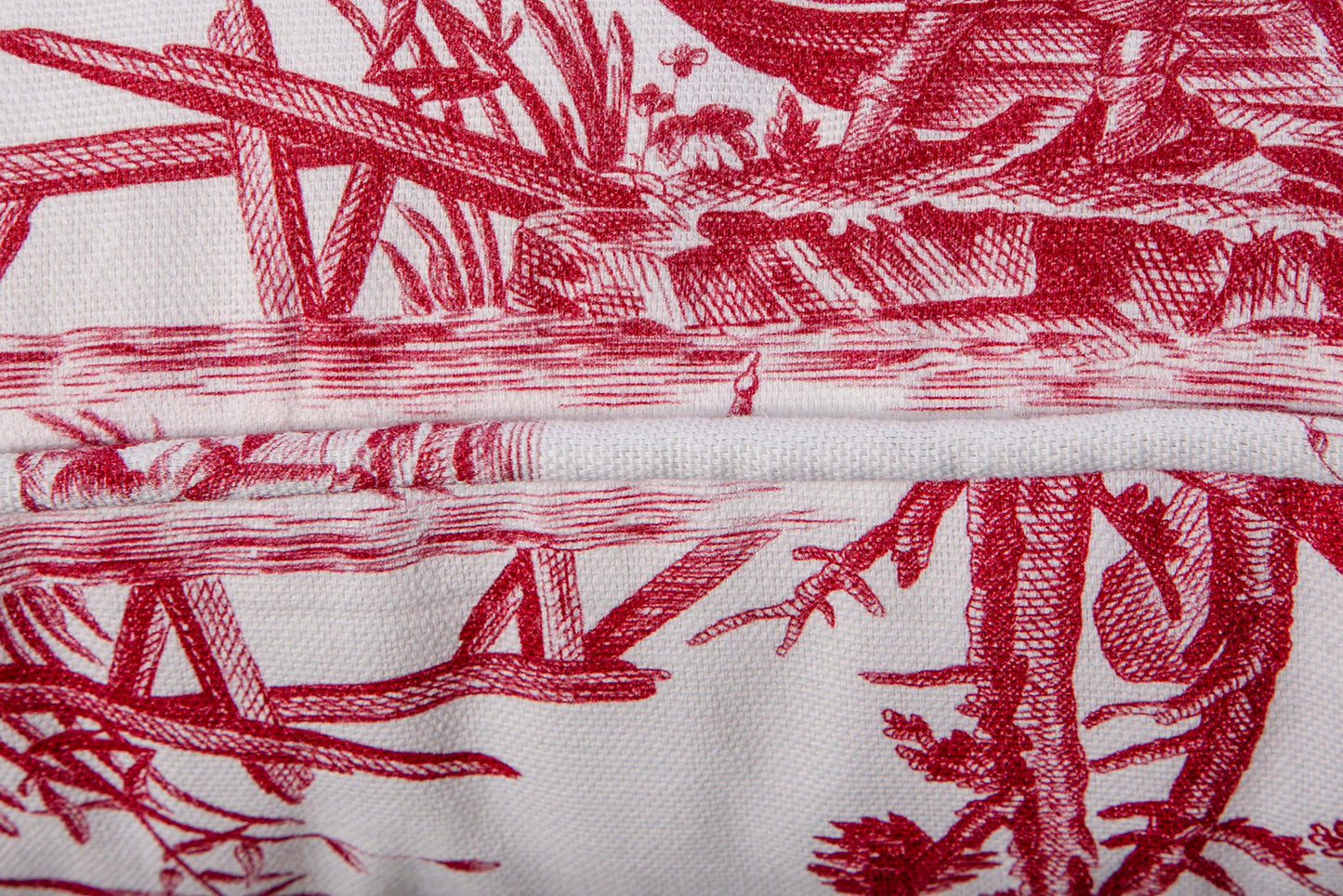 Maison d' Hermine Decorative Pillow Covers 18 x 18 inch Square 100% Cotton Toile Throw Pillow Covers with Invisible Zipper for Couch Chair Sofas Spring Summer (Calais - Red (White Base))