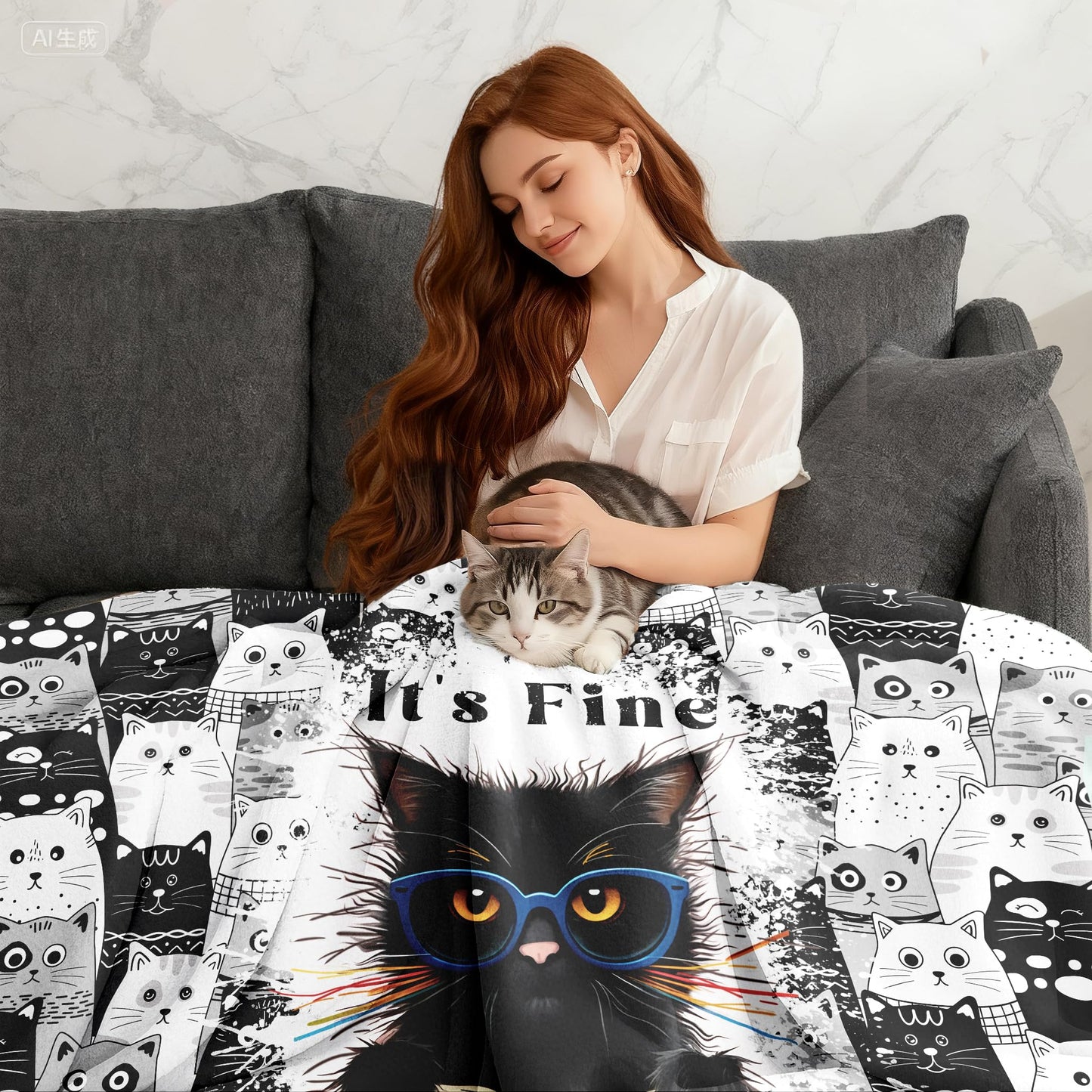 Cat Blanket Gifts for Cats Lovers Soft Flannel Cat Throw Blanket Birthday Gift Bedding Decor for Women Girls Kids Adults 50" X 40"