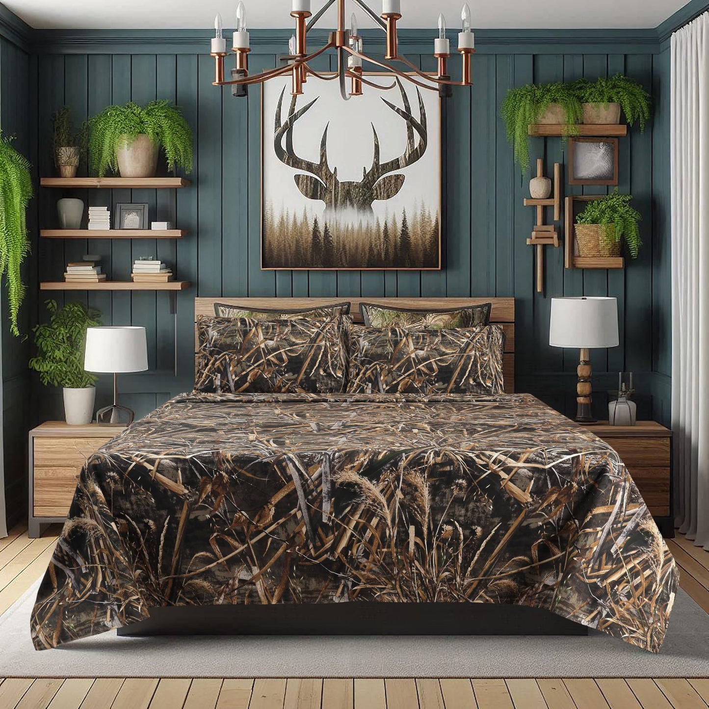 VISI-ONE Realtree Max-5 Queen Camo 4 Piece Sheet Set – Lightweight, Cooling, Wrinkle-Free Microfiber 13" Deep Pocket Sheets, Unisex Rustic Western Farmhouse Style Made to Complement All Living Spaces