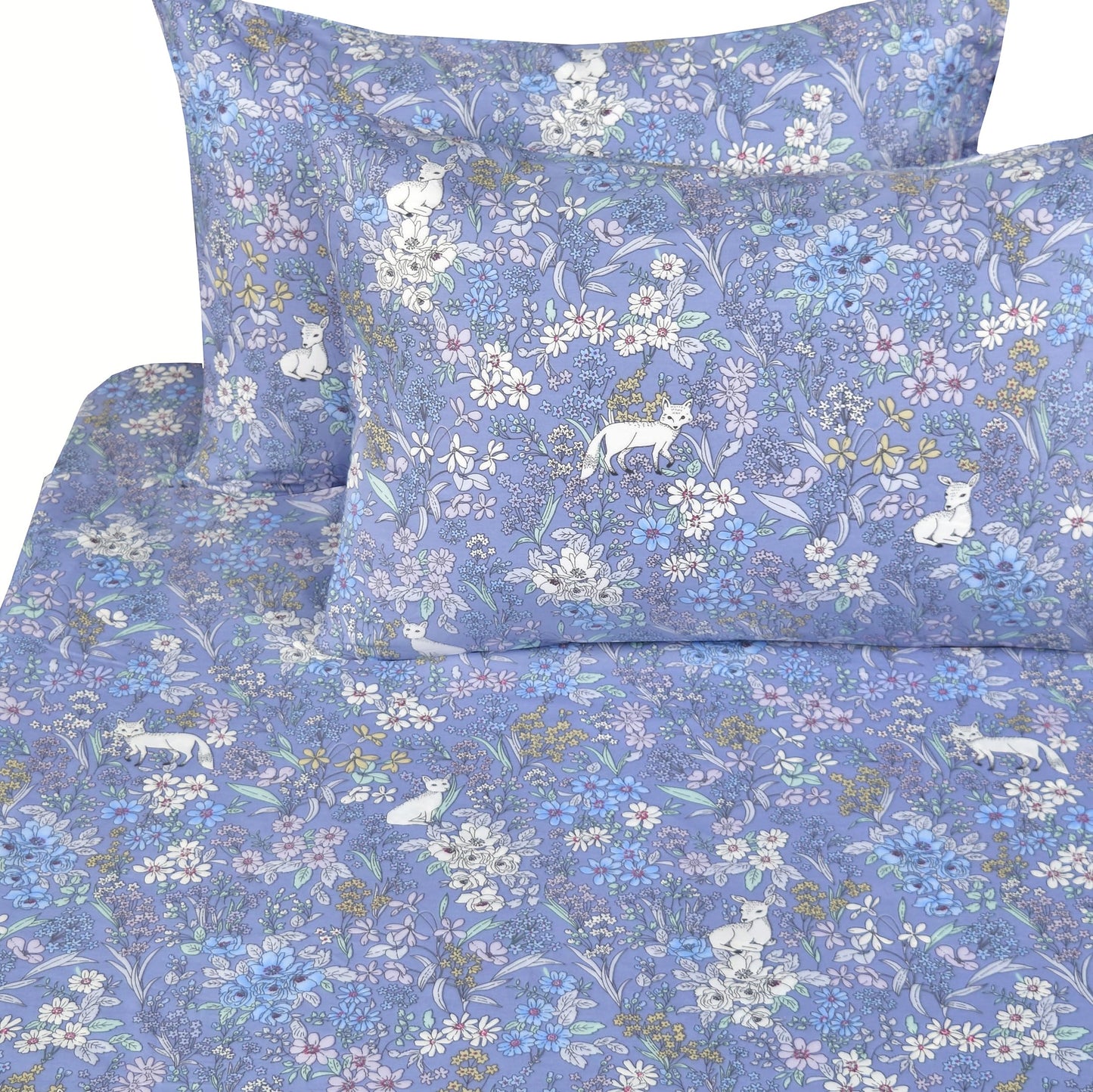 J-pinno Fox Deer Woods Flowers Forest Animals Full Sheet Set Girls Kids Teens Bed Bedroom Decoration Gift, 100% Cotton, Flat Sheet + Fitted Sheet + Pillowcase Bedding Set (36, Full)