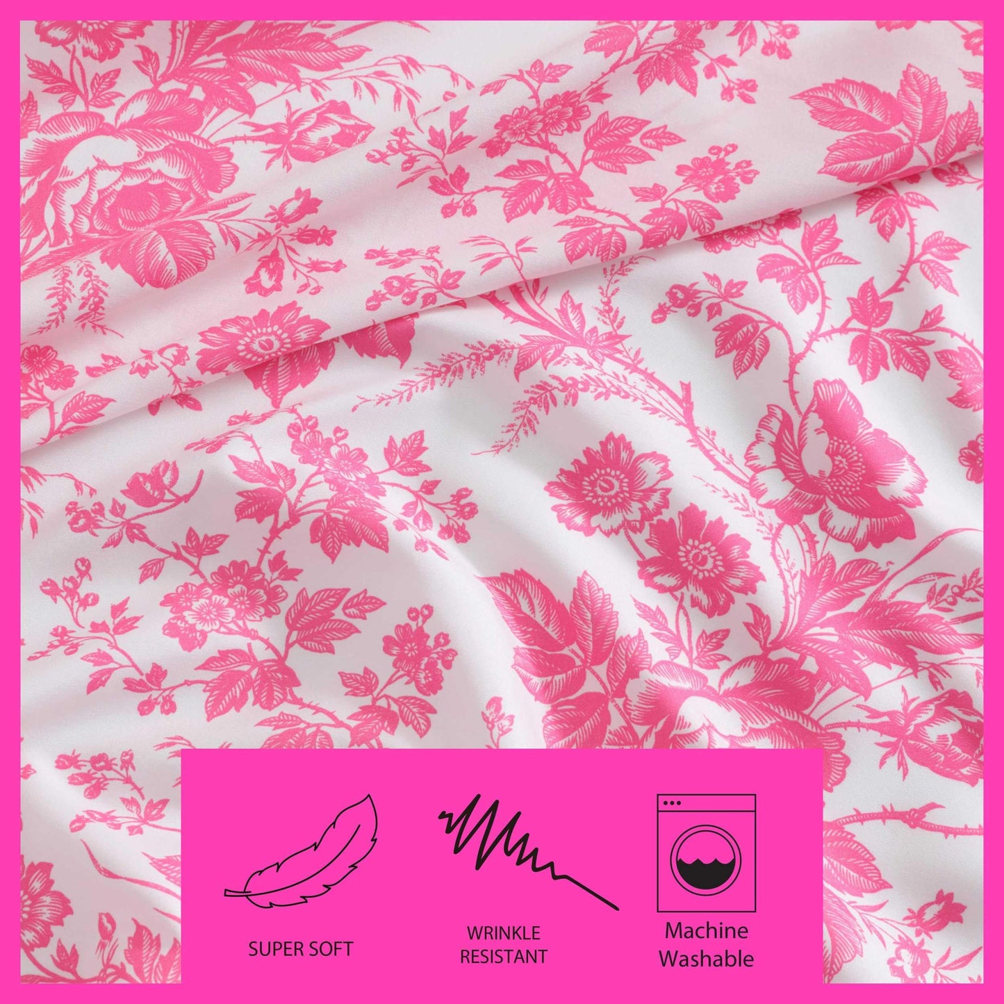 Betsey Johnson - Full Size Sheet Set, Ultra-Soft & Lightweight Bedding with Pillowcases, Fully Elastic Fitted Sheet, Deep Pocket, Floral Room Decor (Betsey's Toile Pink)