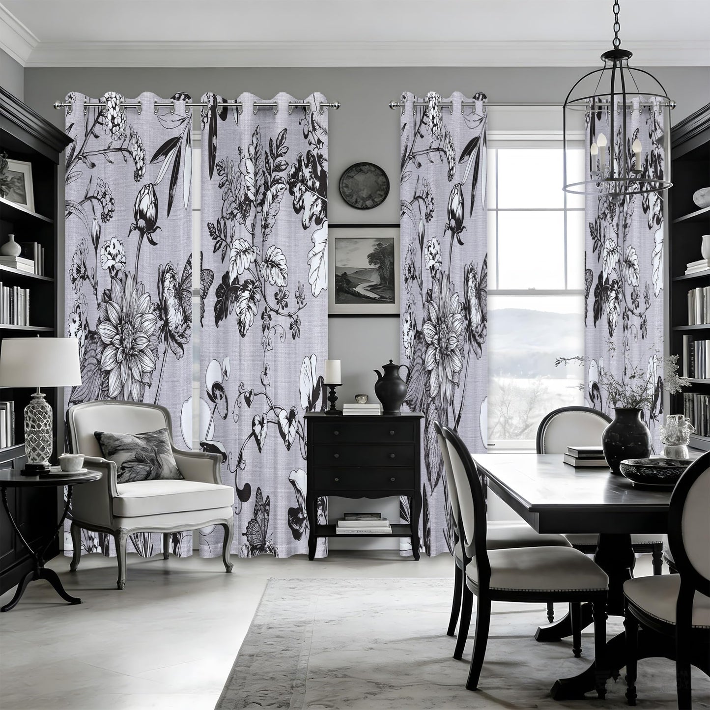 soeeao Light Grey Vintage Botanical Blackout Curtains Patterned Grey and White Floral Window Drapes for Bedroom Living Room, 84 inch Length 2 Panels Set, 52x84 inch
