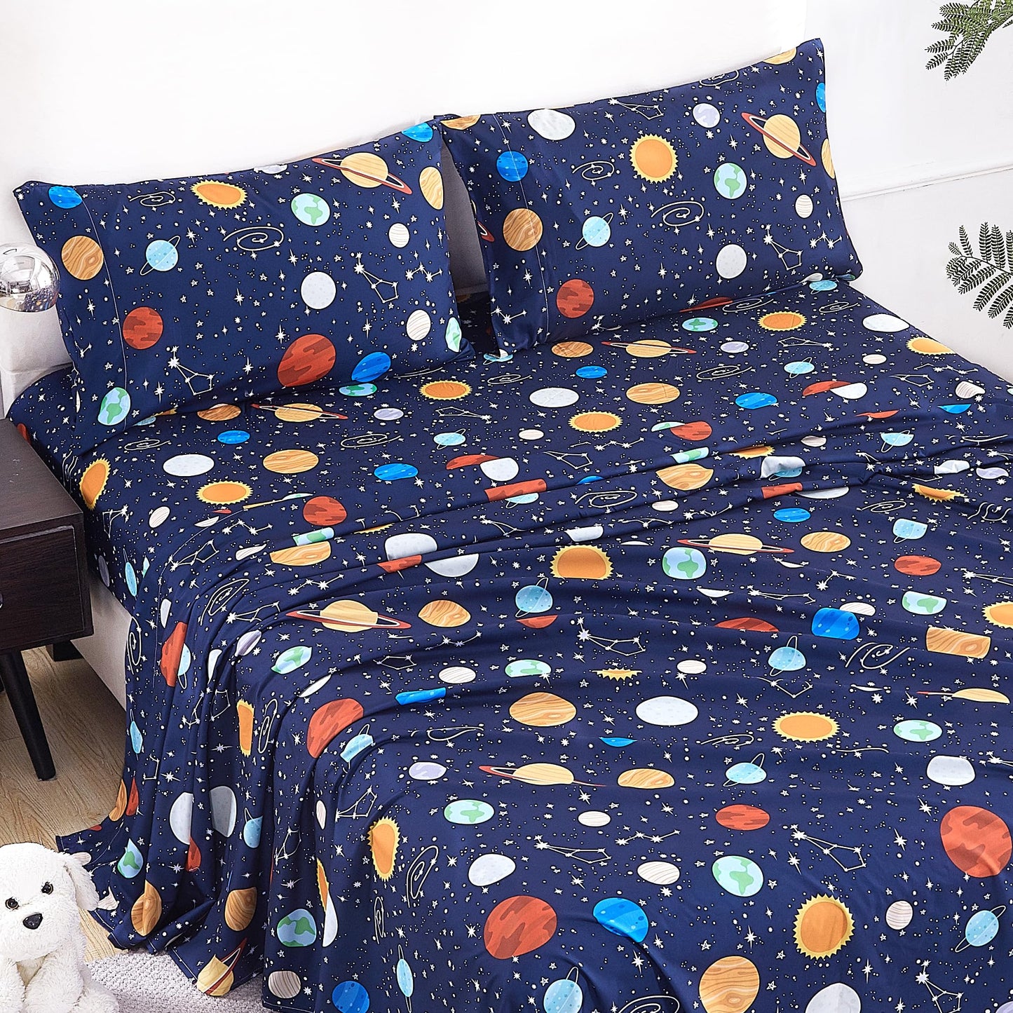 CozySmile Twin Sheet Set Kids,3 Pieces Breathable Soft Microfiber Bedsheets for Child Boys, Oeko-TEX, Anti Pilling Deep Pockets Easy Care Bed Sheets, Planet