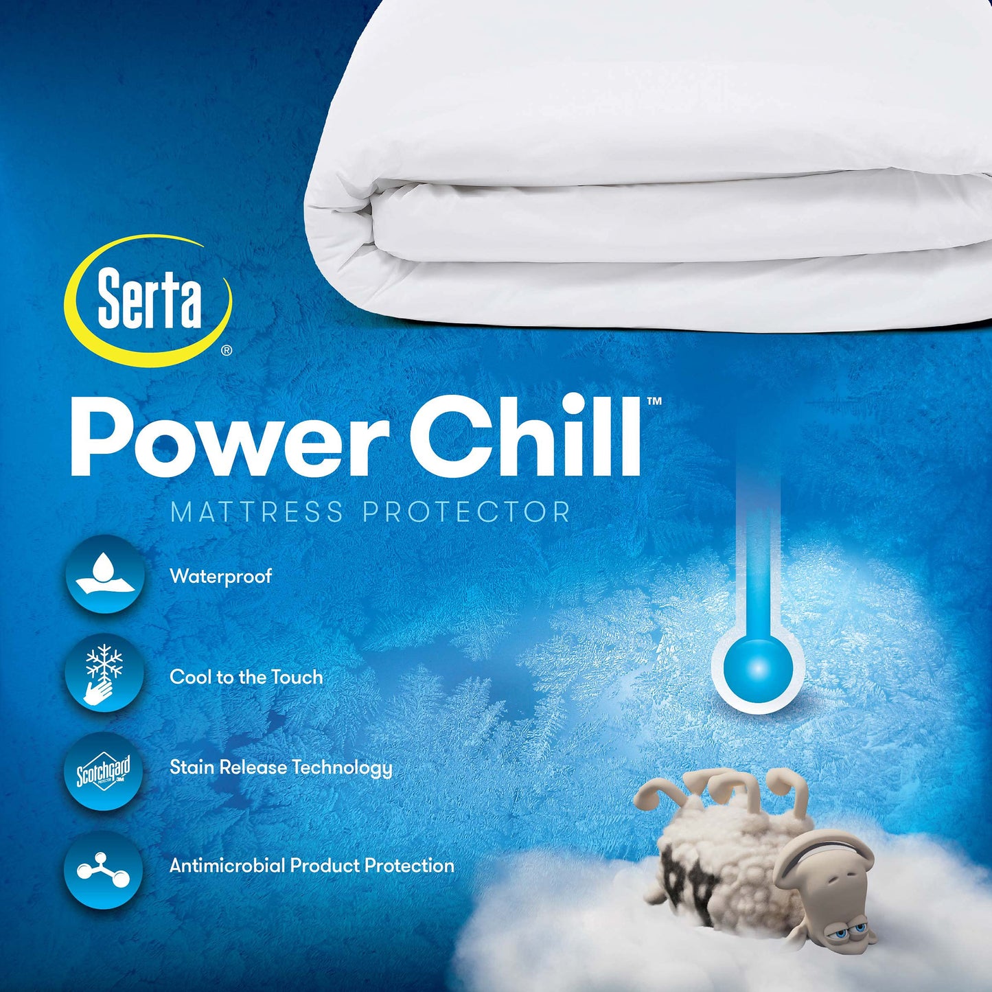 Serta Power Chill Waterproof Mattress Cover, Soft and Breathable Cooling Mattress Protector, 15" Elastic Deep Pocket for Secure Fit, California King, White