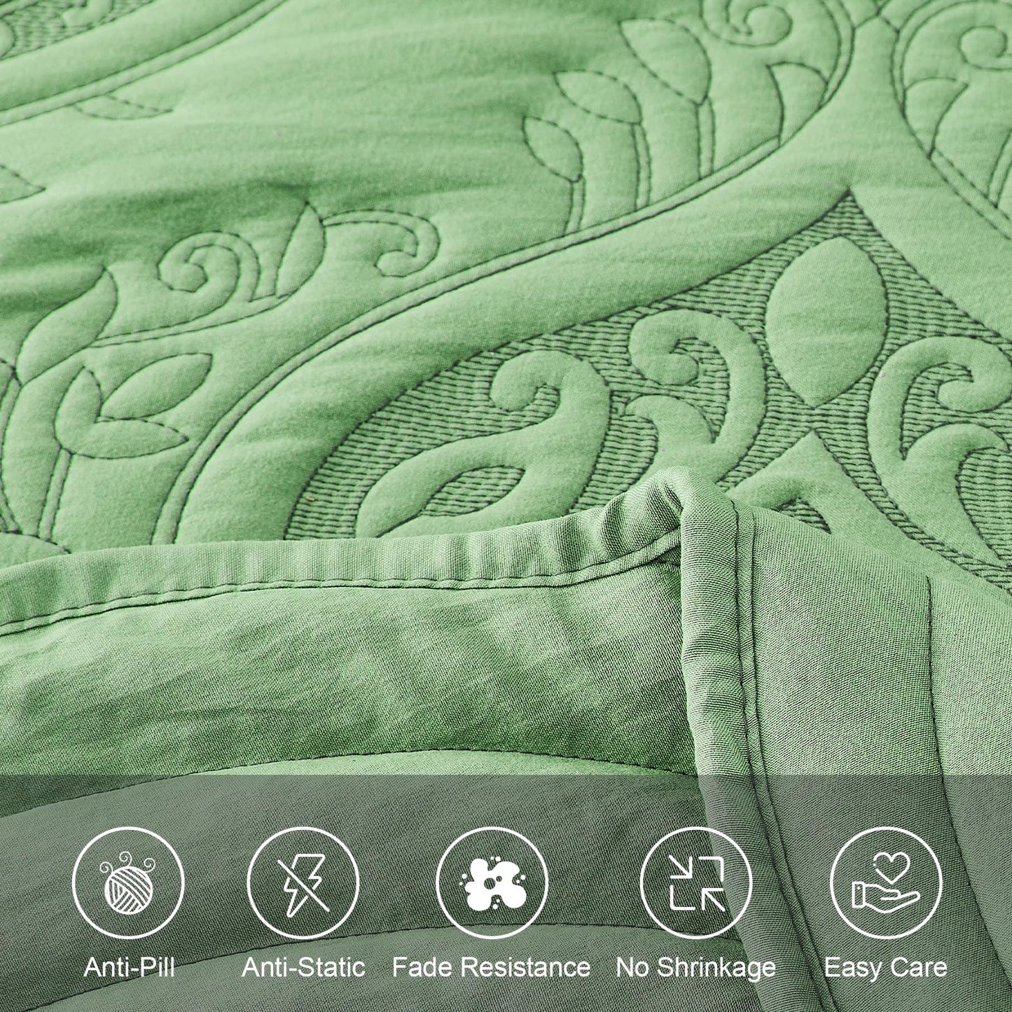 DaisyHuang Oversized Bedspread Coverlet Set King Size - Lightweight Bedding Cover - Beautiful Stitching - 4 Piece Reversible Bedspread, Olive Green