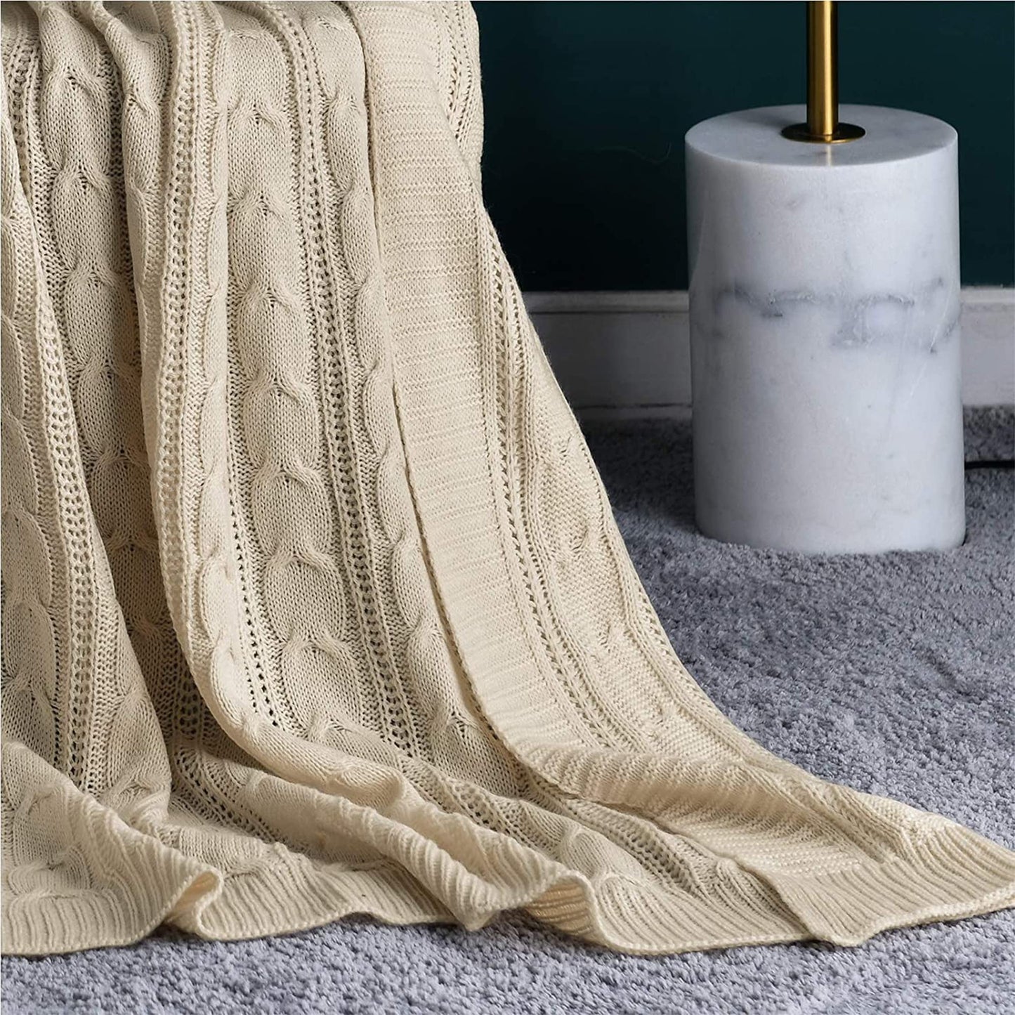jinchan Cable Knit Throw Blanket for Couch Lightweight Soft Cozy Twin Size Throw Blanket Taupe Decorative Throws for Modern Farmhouse Living Room Bedroom 60"x80" Accent Throw for Gifts