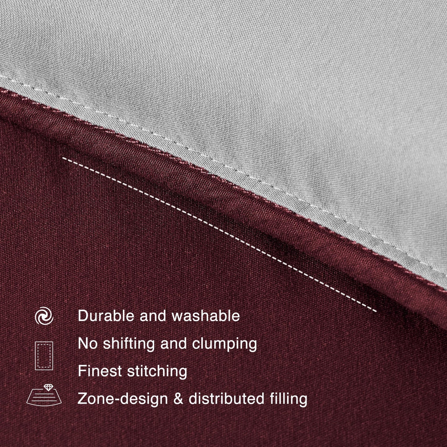 SLEEP ZONE Comforter Duvet Insert, Queen Size Quilted Reversible Comforters, Soft All Season Duvet, Down Alternative Breathable Bedding with 8 tabs, 2 Sides Burgundy Gray 88 x 88 Inches