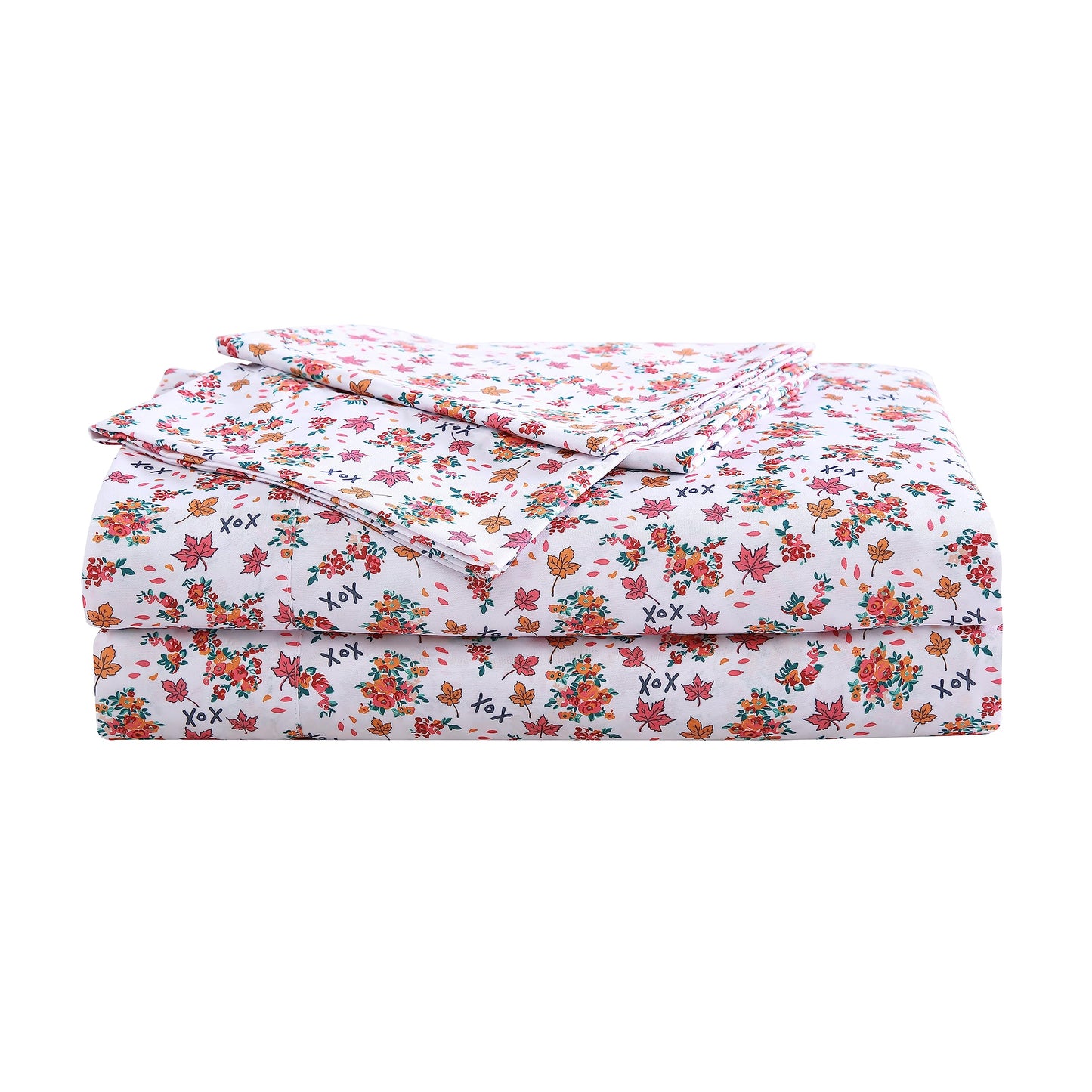 Betsey Johnson - Queen Sheet Set with Fitted Sheet & Pillowcases, Fade & Wrinkle-Free Bedding, Deep Pocket, Dorm Room Essentials, Fall Foliage Pink