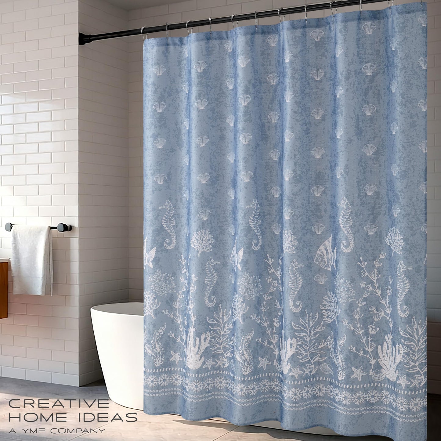 Creative Home Ideas 70" x 72" Fabric Bathroom Shower Curtain, Sealand Blue