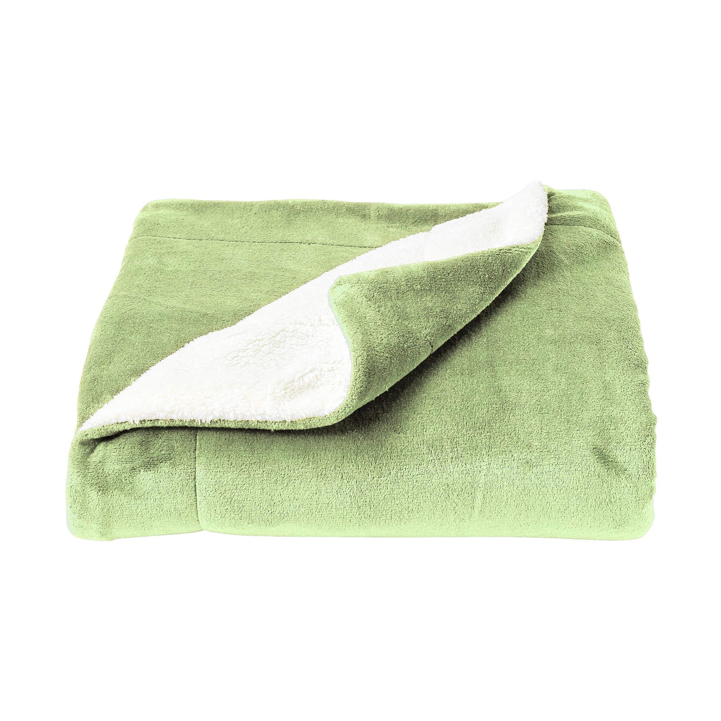Lavish Home Poly Fleece Sherpa – Oversized Plush Woven Polyester Sherpa Fleece Solid Color Throw – Breathable and Machine Washable in Aloe Green and White