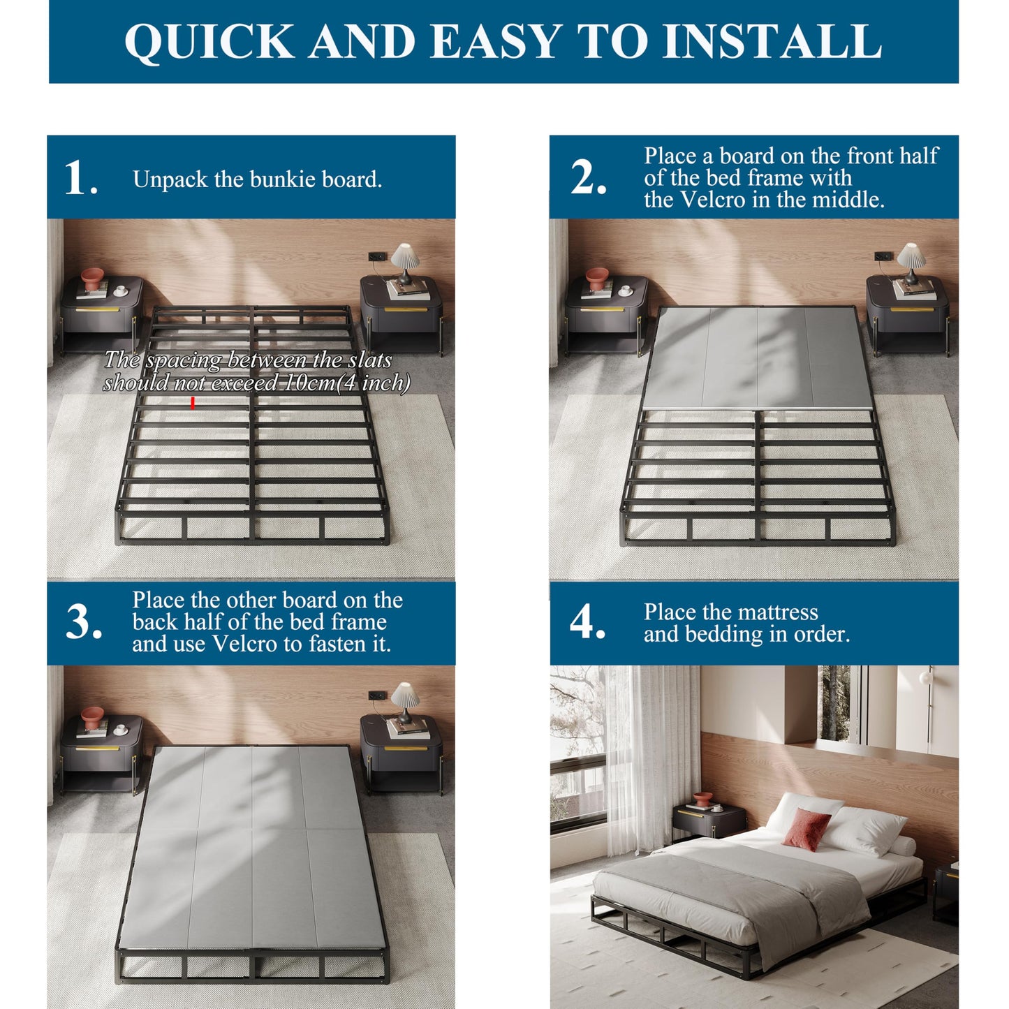 RLDVAY Bunkie Board Full, Improve Comfort and Support 8mm (Thickness), Bunky Board for Mattress/Bed, Noise Minimizing, Easy Assemble Bed Boards for Under Mattress Support